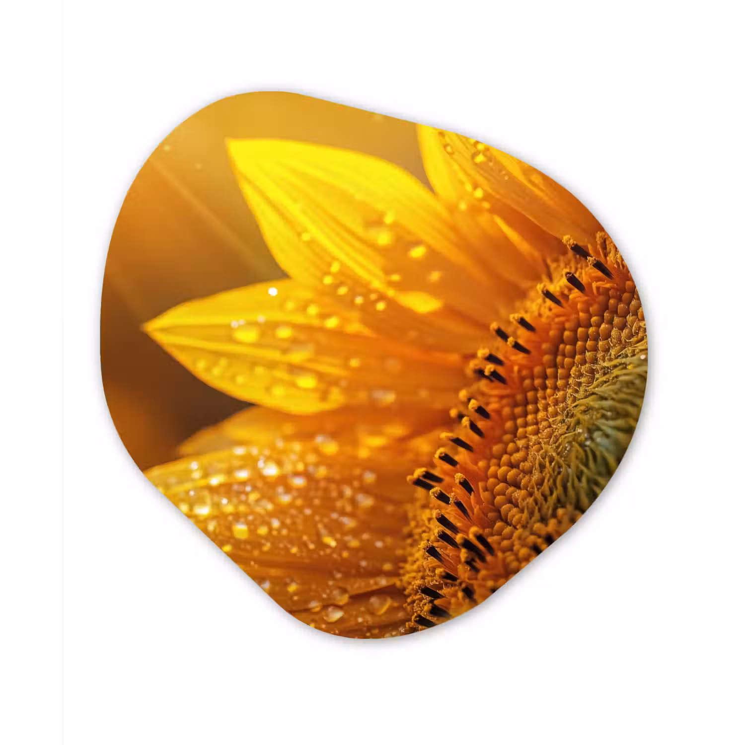 Zonnebloem - Dauwdruppels - Geel - Zonlicht Wandcirkel Organisch Plexiglas middel -3d