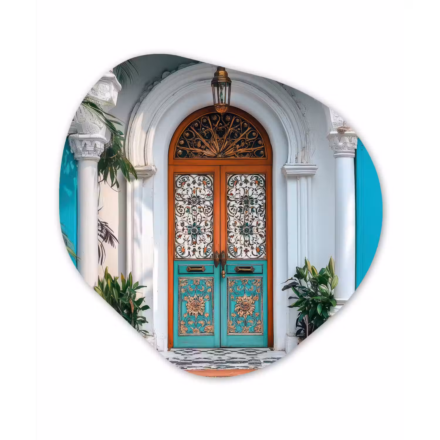 Zuilen - Sierlijke - Deur - Blauw Wandcirkel Organisch Plexiglas middel -3d