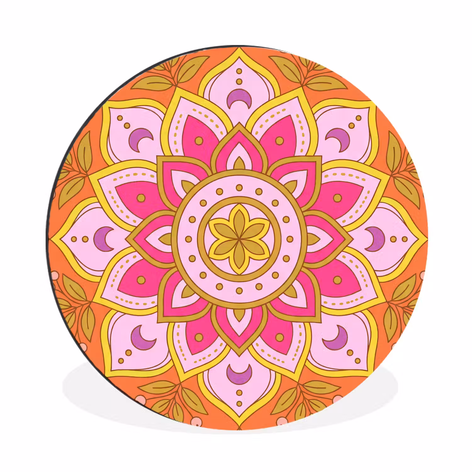 Patroon - Bloemmotief - Decoratie - Abstract - Roze Wandcirkel aluminium klein -3d