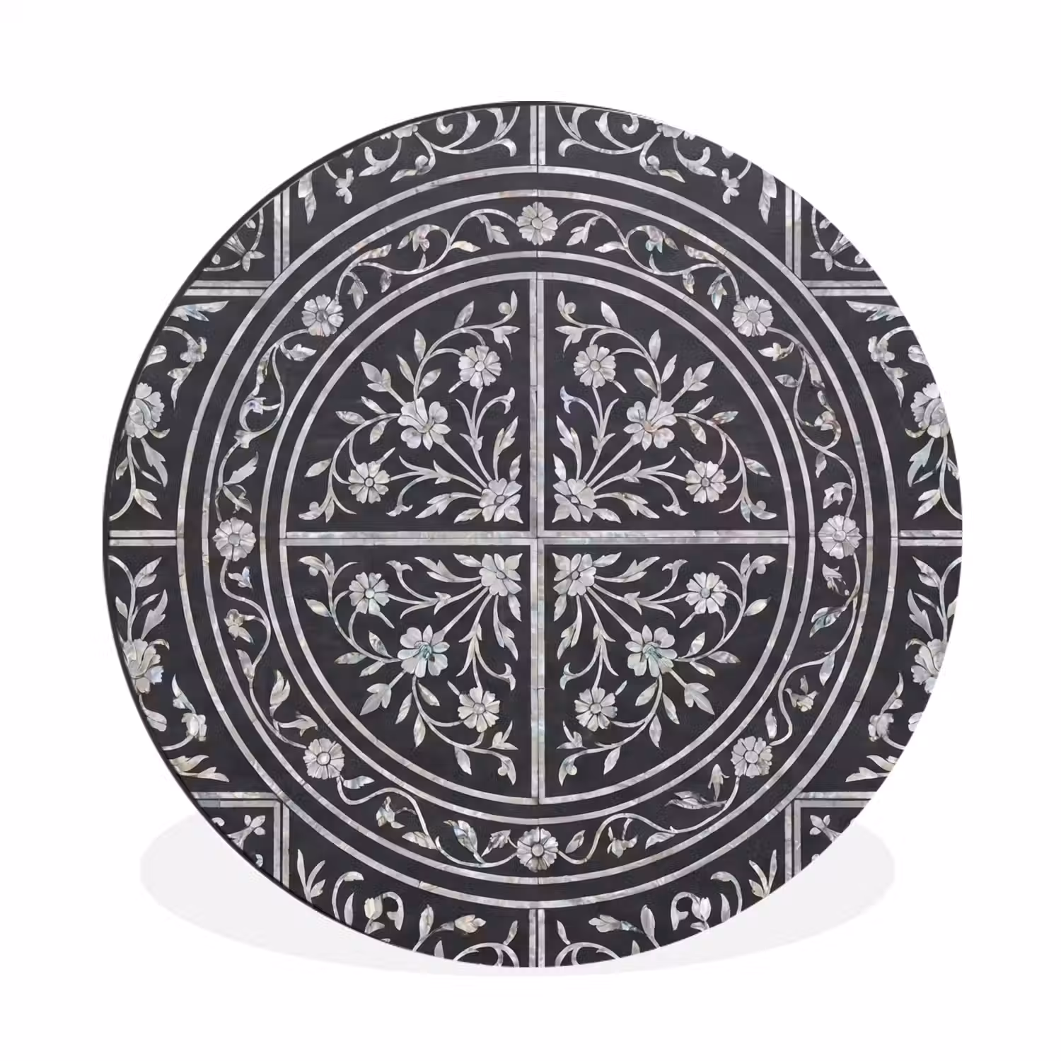 Patroon - Bloemmotief - Decoratie - Klassiek - Zwart Wandcirkel aluminium klein -3d