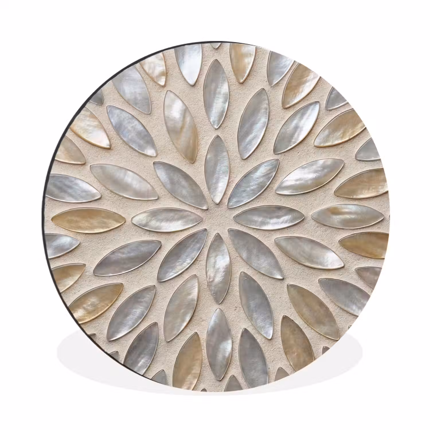 Patroon - Ovaal - Glanzend - Abstract - Beige Wandcirkel aluminium klein -3d