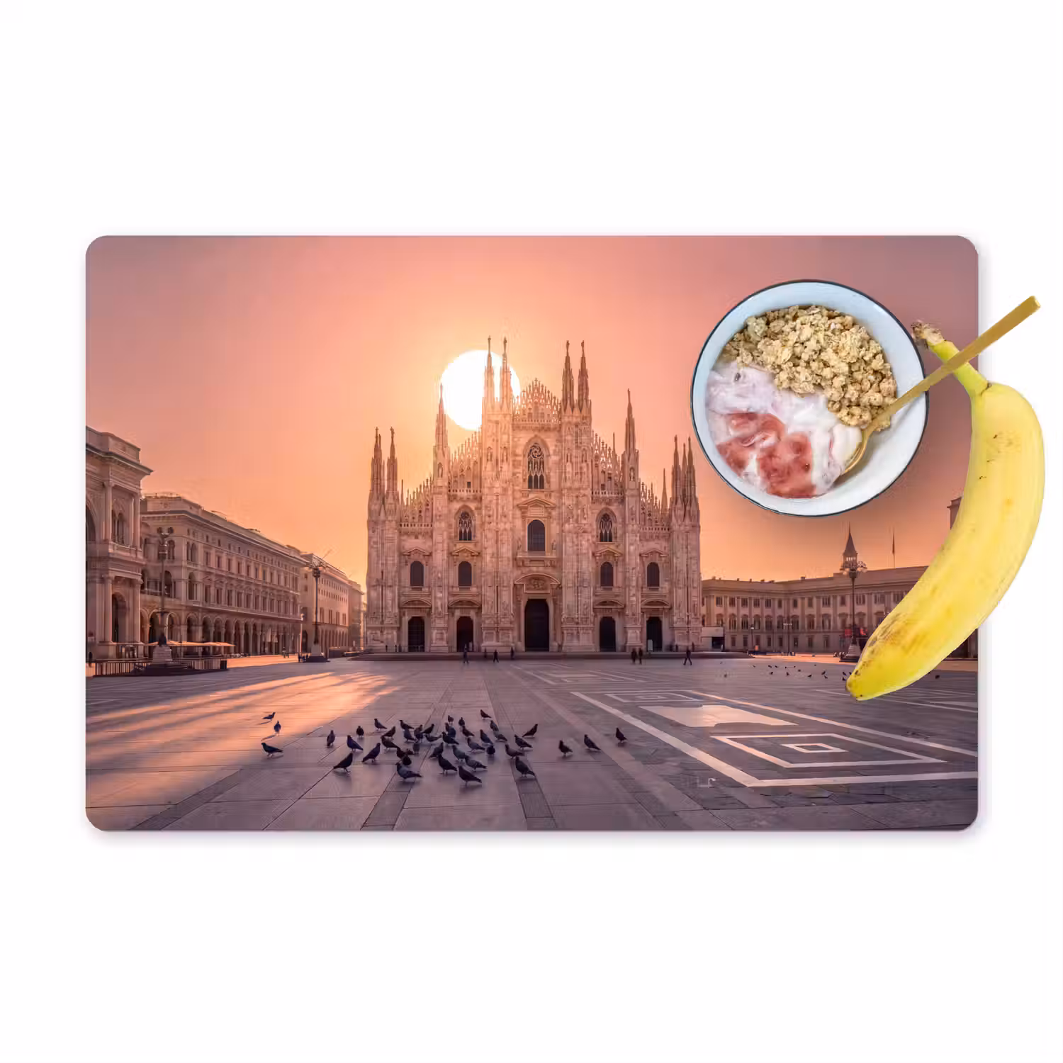 Architectuur - Milaan - Plein - Zonsopgang - Oranje Placemat vinyl groot -zzzproduct_Kitchenyeah-website