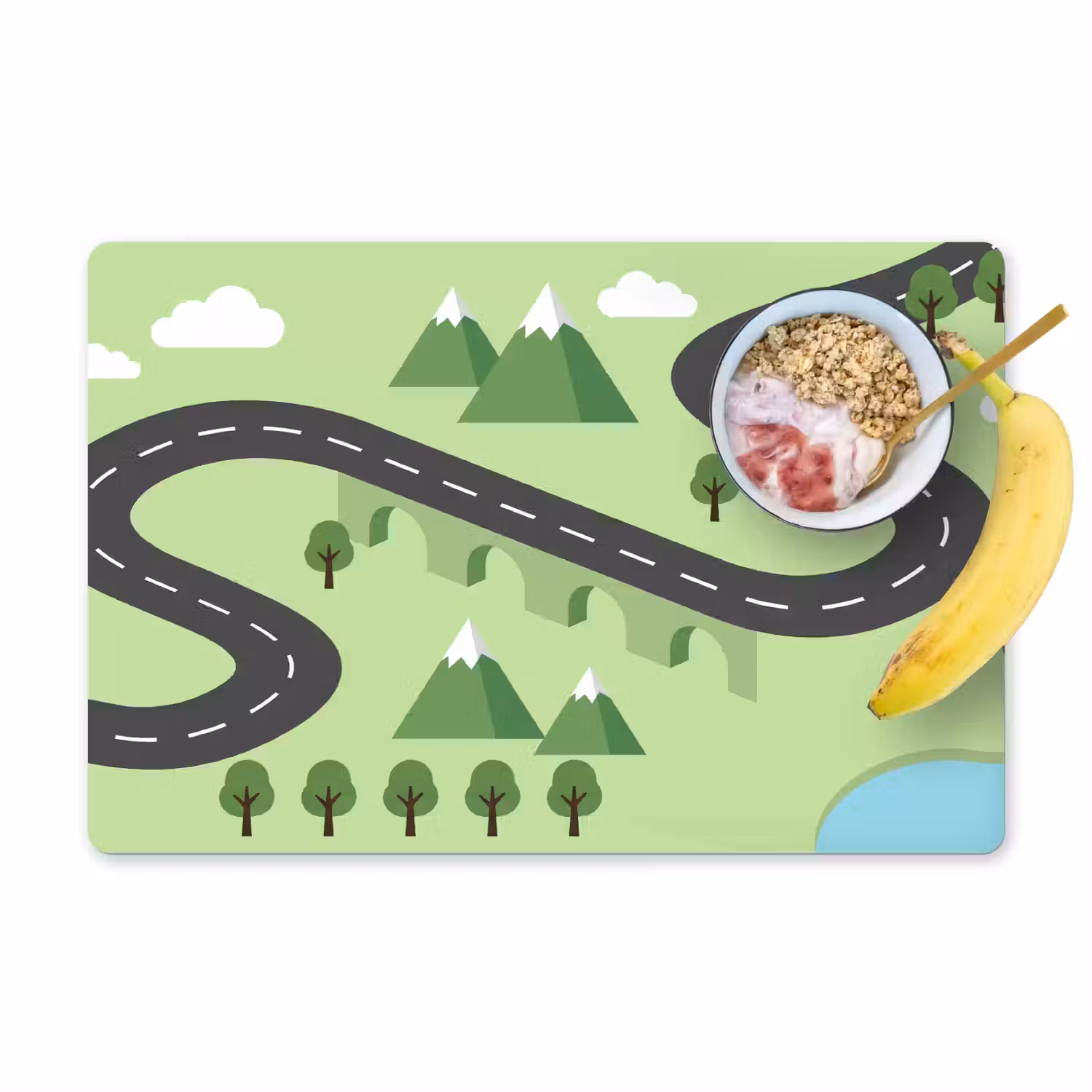 Auto - Bergweg - Natuur - Illustratie Placemat vinyl groot -zzzproduct_Kitchenyeah-website