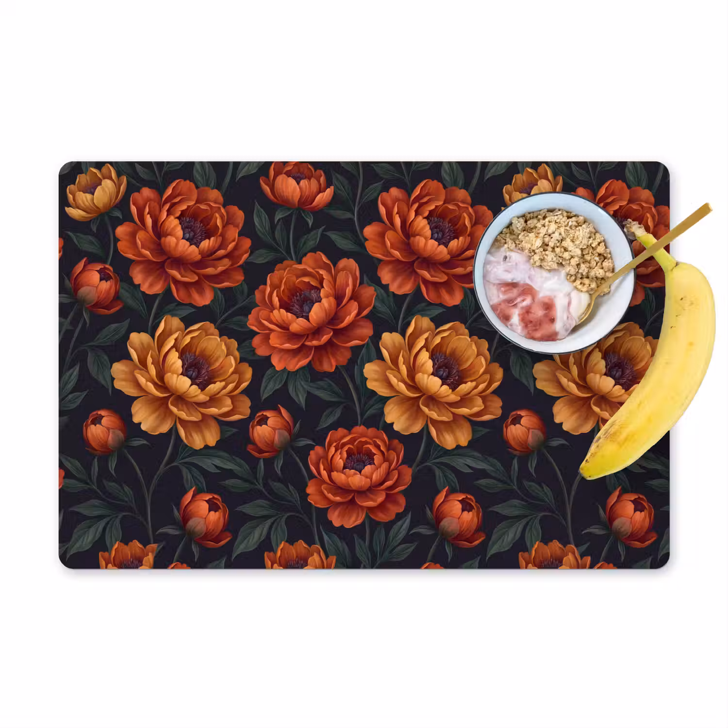 Bloemen - Bladeren - Natuur - Modern - Oranje Placemat vinyl groot -zzzproduct_Kitchenyeah-website