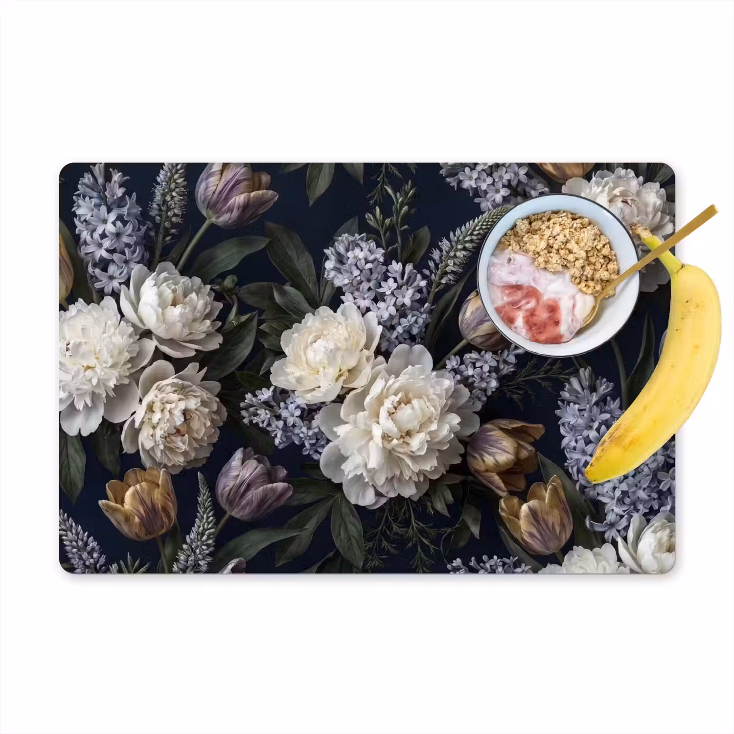 Bloemen - Donker - Elegant - Natuur - Wit Placemat vinyl groot -zzzproduct_Kitchenyeah-website