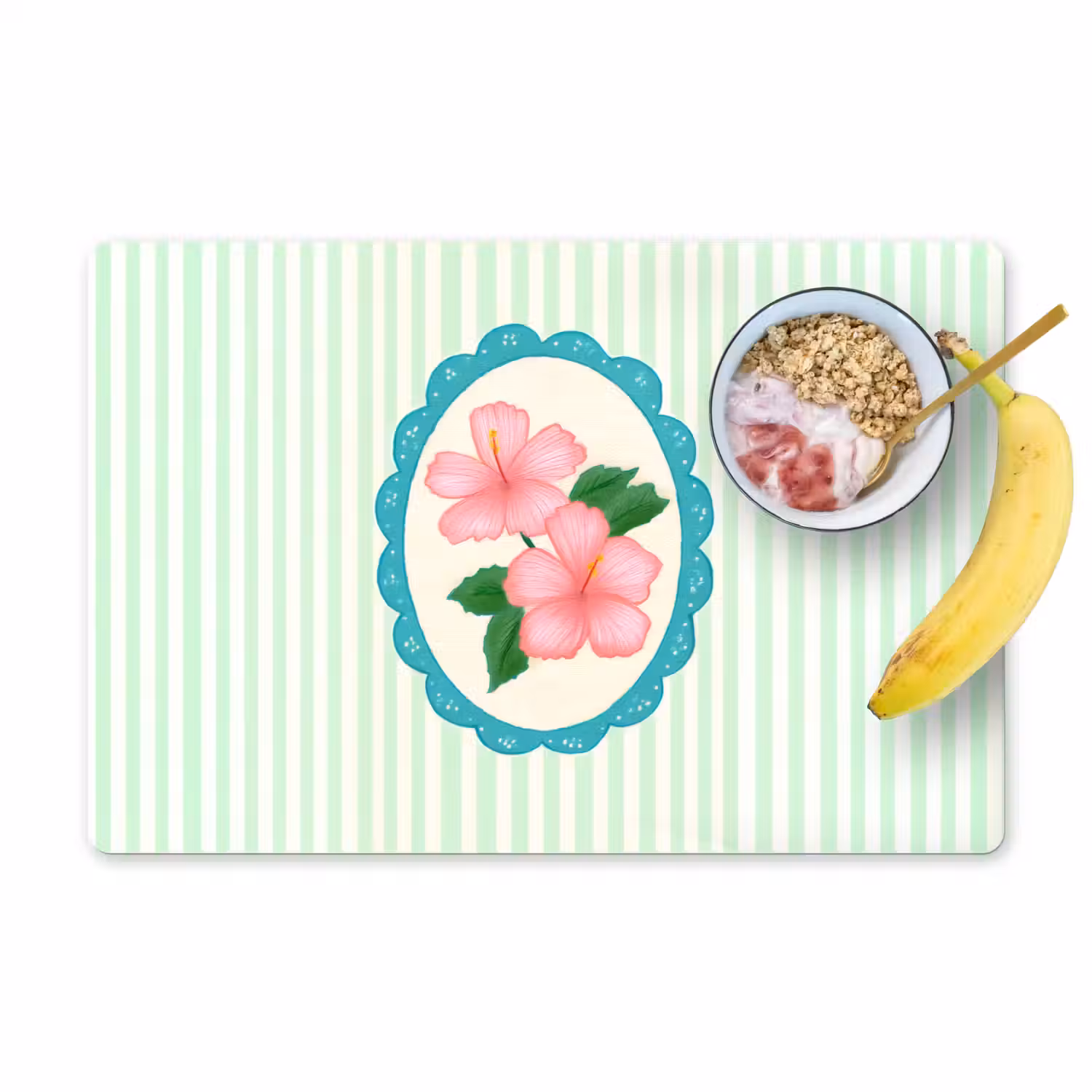 Bloemen - Ovaal - Strepen - Groen Placemat vinyl groot -zzzproduct_Kitchenyeah-website