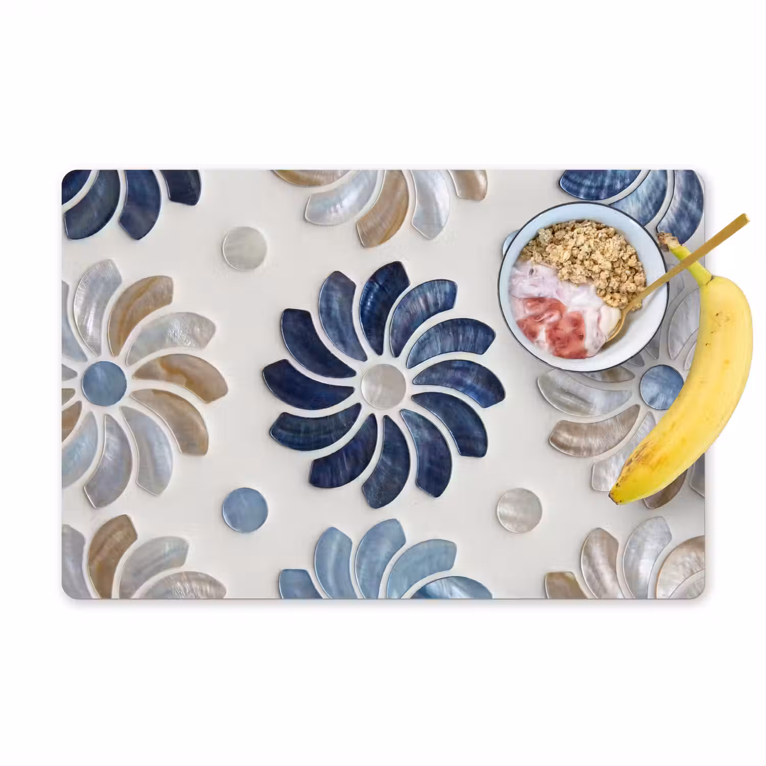 Bloemen - Parelmoer - Abstract - Patroon - Blauw Placemat vinyl groot -zzzproduct_Kitchenyeah-website