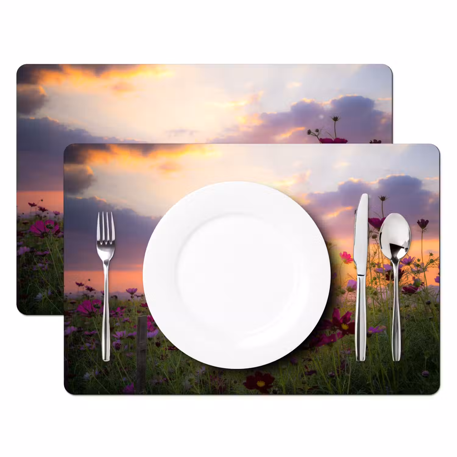 Bloemen - Roze - Zonsondergang - Natuur - Weide - Horizon Placemat vinyl groot -zzsfeer2_Kitchenyeah-website