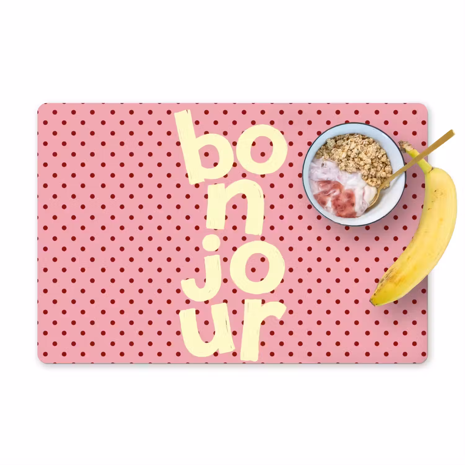 Bonjour - Stippen - Roze- Geel Placemat vinyl groot -zzzproduct_Kitchenyeah-website