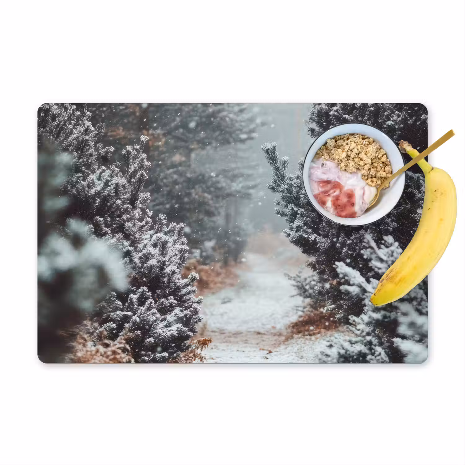 Bos - Winter - Bomen - Natuur - Pad - Sneeuw Placemat vinyl groot -zzzproduct_Kitchenyeah-website