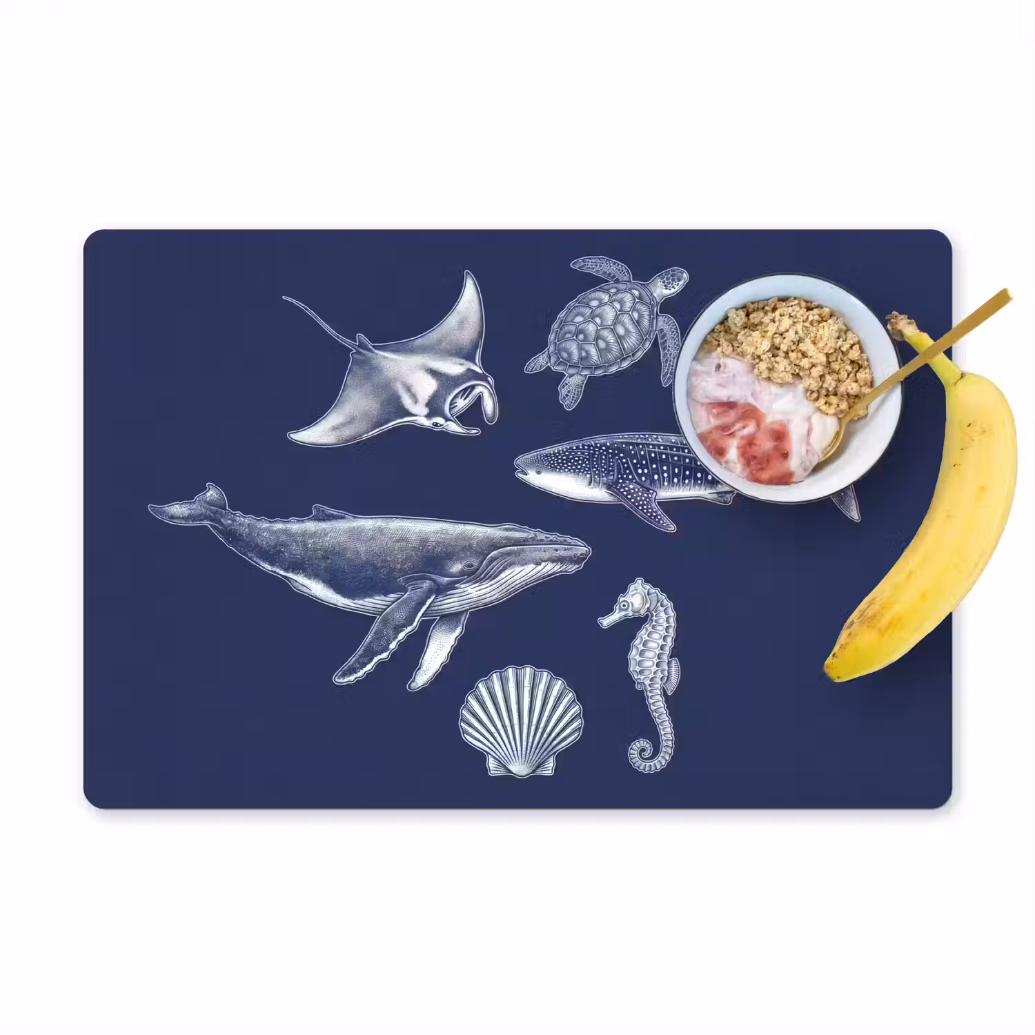 Dieren - Zeeleven - Oceaan - Graveren - Blauw Placemat vinyl groot -zzzproduct_Kitchenyeah-website