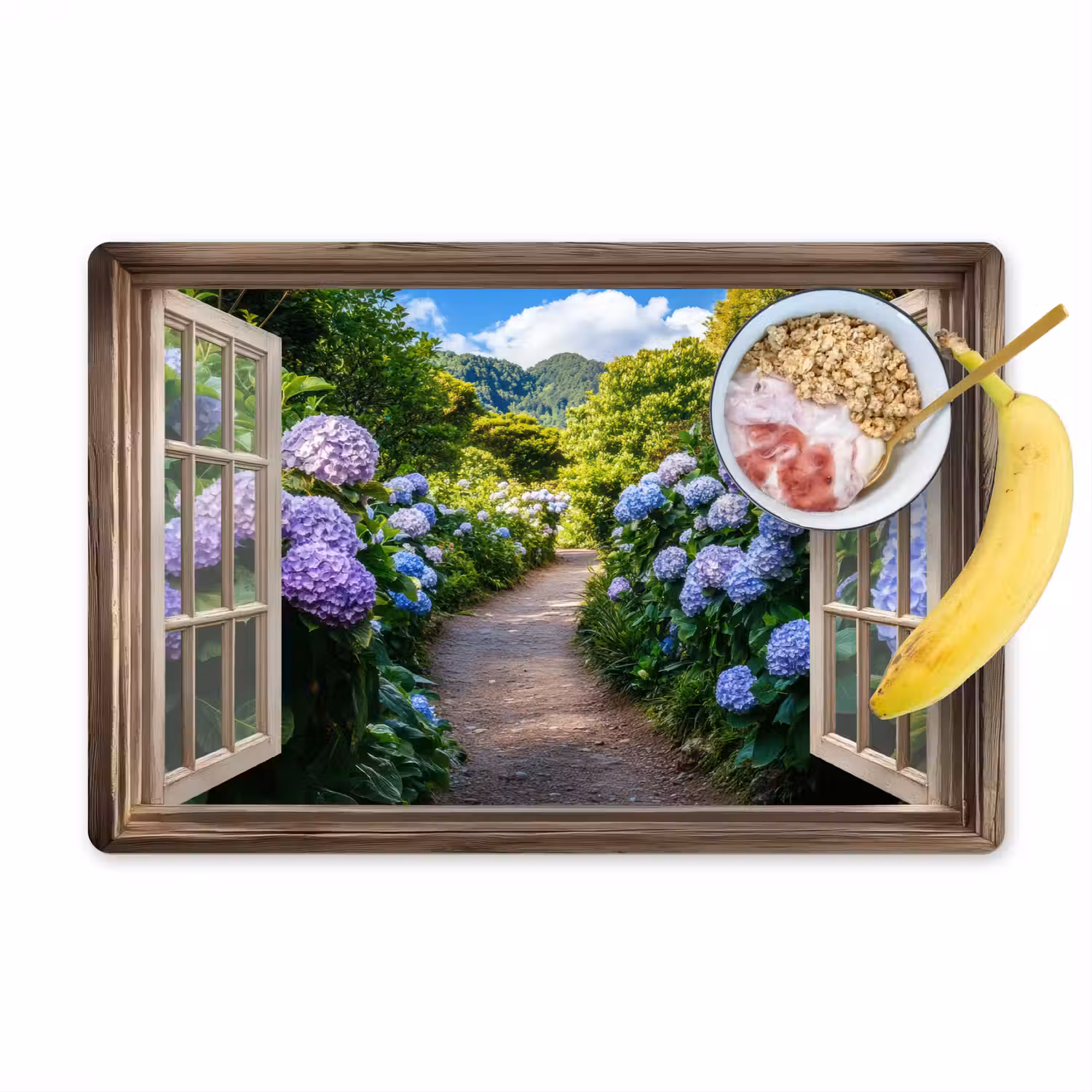 Doorkijk - Hortensia - Pad - Natuur Placemat vinyl groot -zzzproduct_Kitchenyeah-website