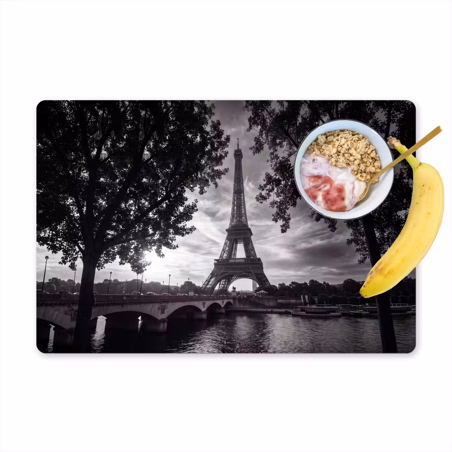 Eiffeltoren - Parijs - Rivier - Architectuur - Zwart-wit Placemat vinyl groot -zzzproduct_Kitchenyeah-website
