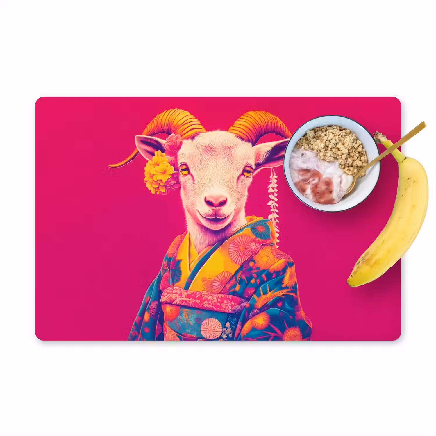 Geit - Hoorns - Kimono - Kleurrijk Placemat vinyl groot -zzzproduct_Kitchenyeah-website