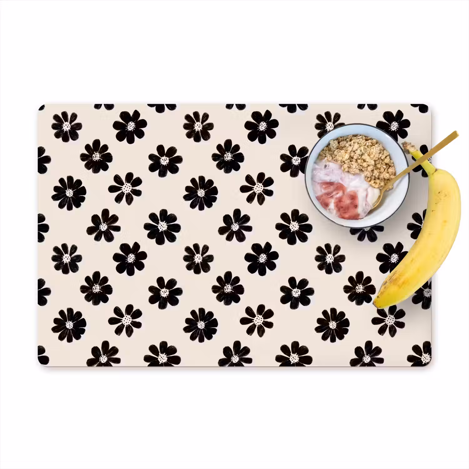 Grafisch - Madeliefjes - Zwart - Beige Placemat vinyl groot 368 -zzzproduct_Kitchenyeah-website