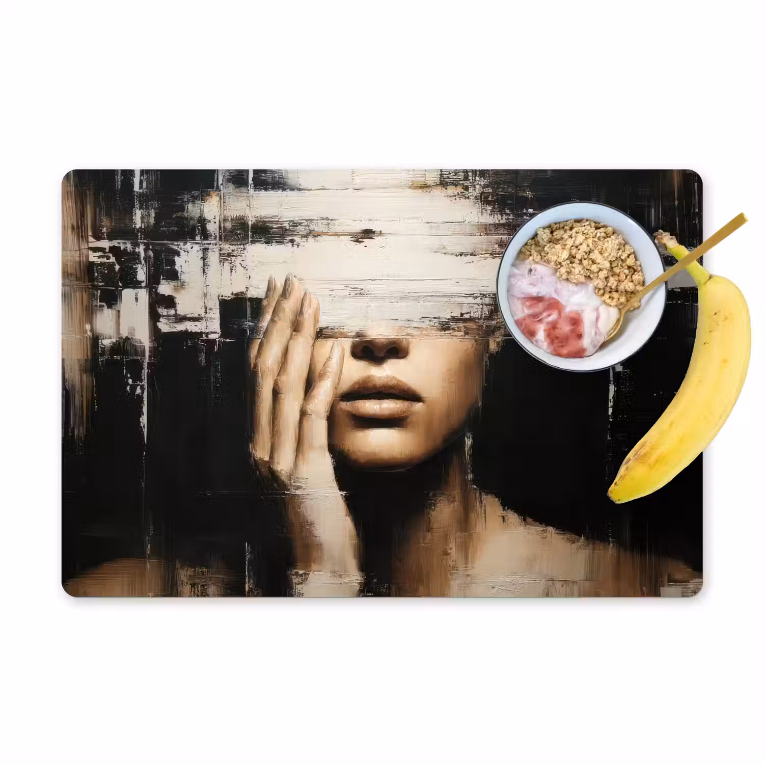 Hand - Gezicht - Strepen - Abstract Placemat vinyl groot -zzzproduct_Kitchenyeah-website