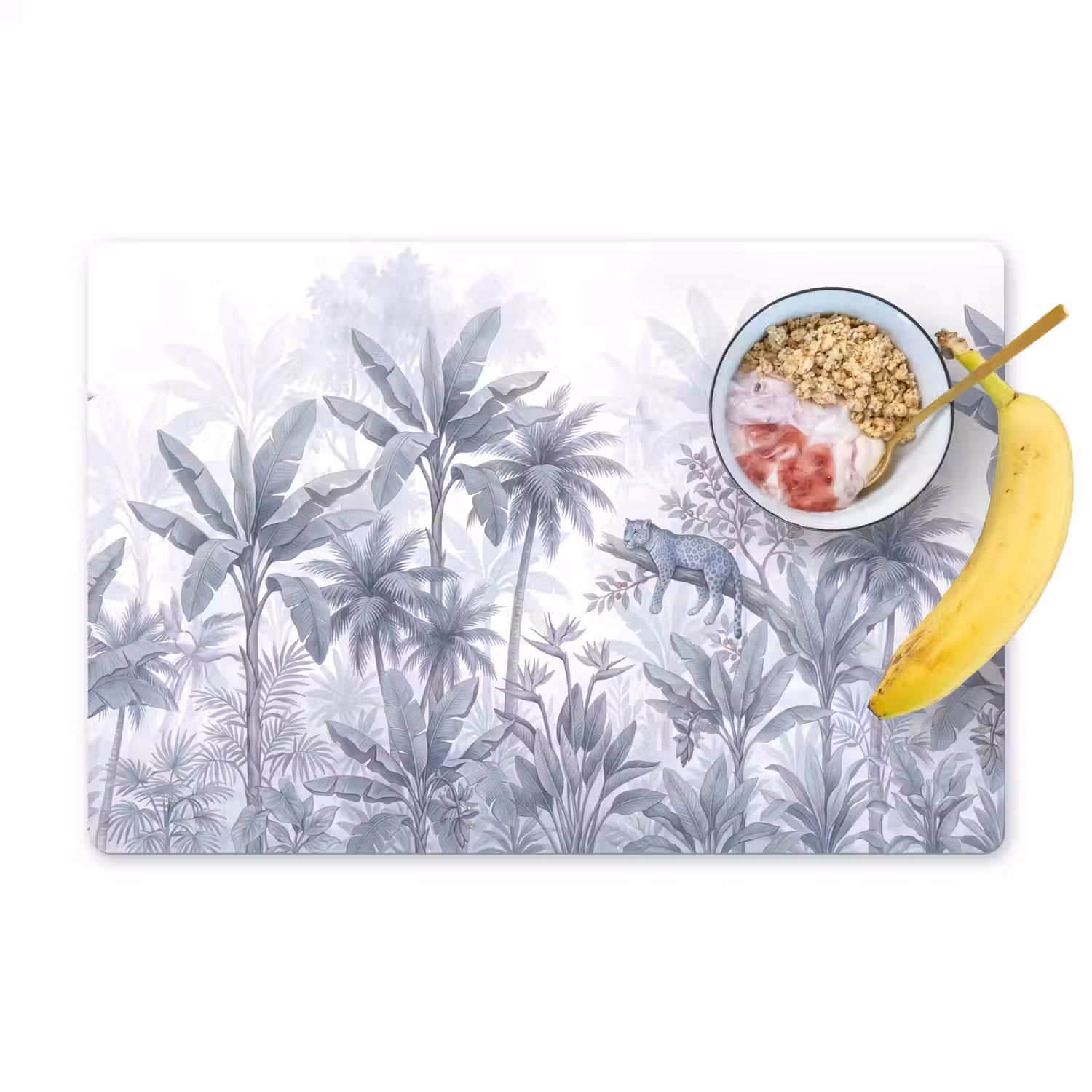 Kat - Tropisch bos - Modern - Grijs Placemat vinyl groot -zzzproduct_Kitchenyeah-website