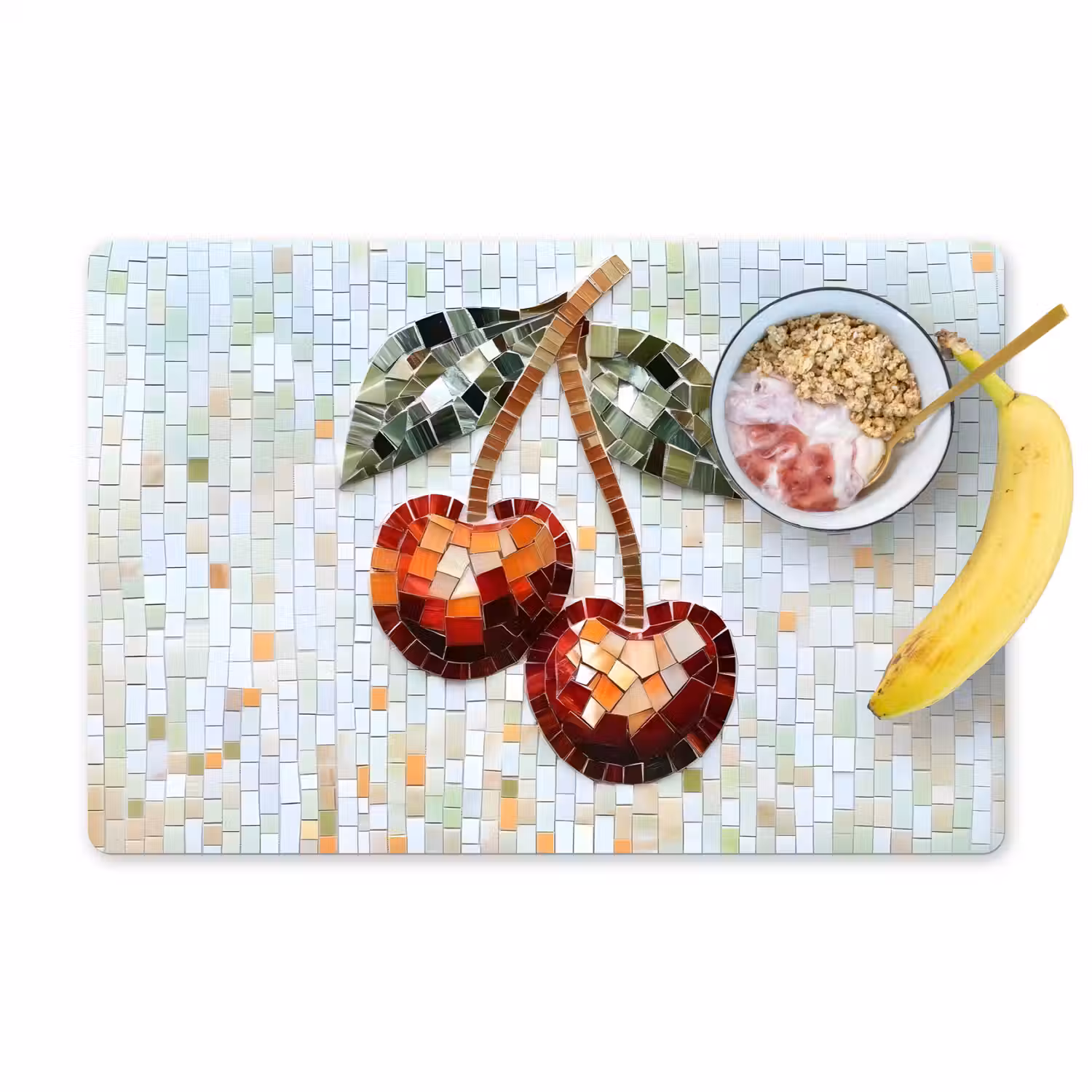 Kersen - Rood - Mozaïek - Blaadjes Placemat vinyl groot -zzzproduct_Kitchenyeah-website