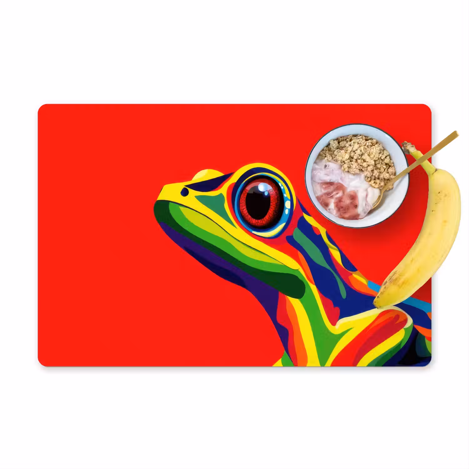 Kikker - Kleurrijk - Strepen - Ogen Placemat vinyl groot -zzzproduct_Kitchenyeah-website