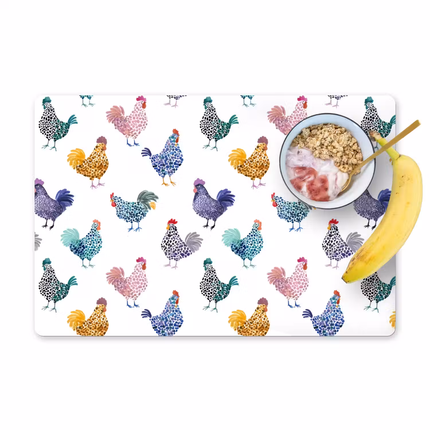 Kippen -Aquarel - Kleurrijk Placemat vinyl groot 368 -zzzproduct_Kitchenyeah-website