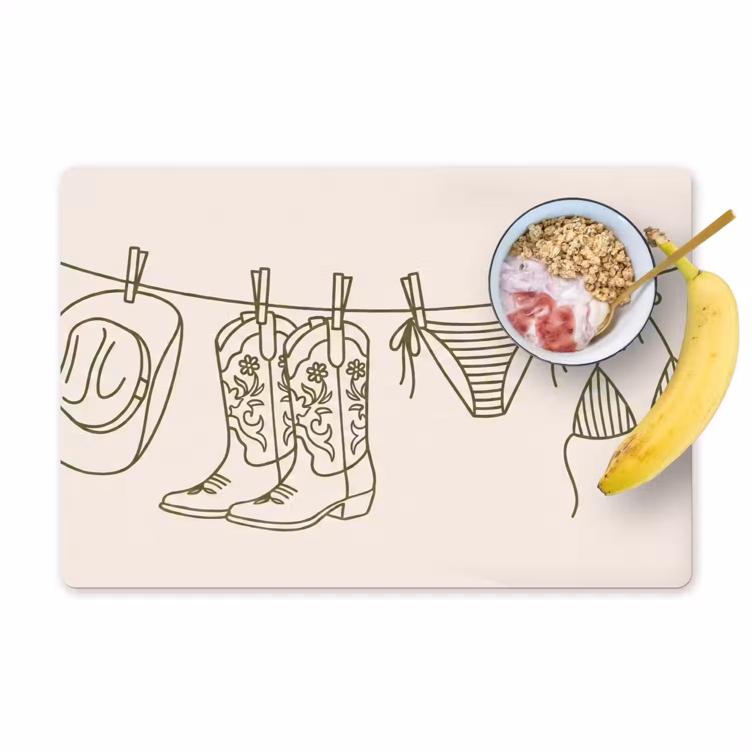 Kleding - Waslijn - Zomer - Lijntekening - Groen Placemat vinyl groot -zzzproduct_Kitchenyeah-website