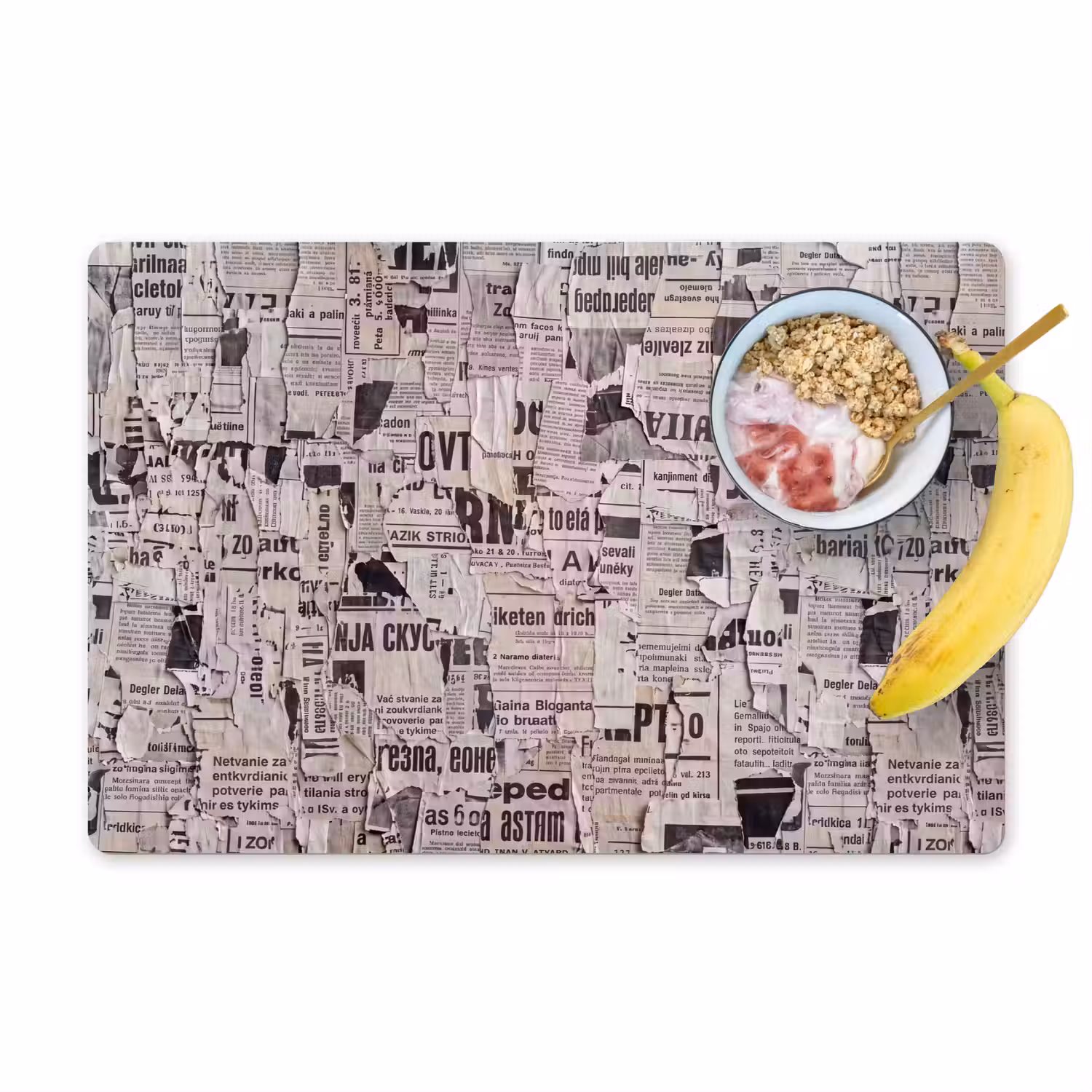 Krant - Gescheurd - Textuur - Abstract - Zwart-wit Placemat vinyl groot -zzzproduct_Kitchenyeah-website