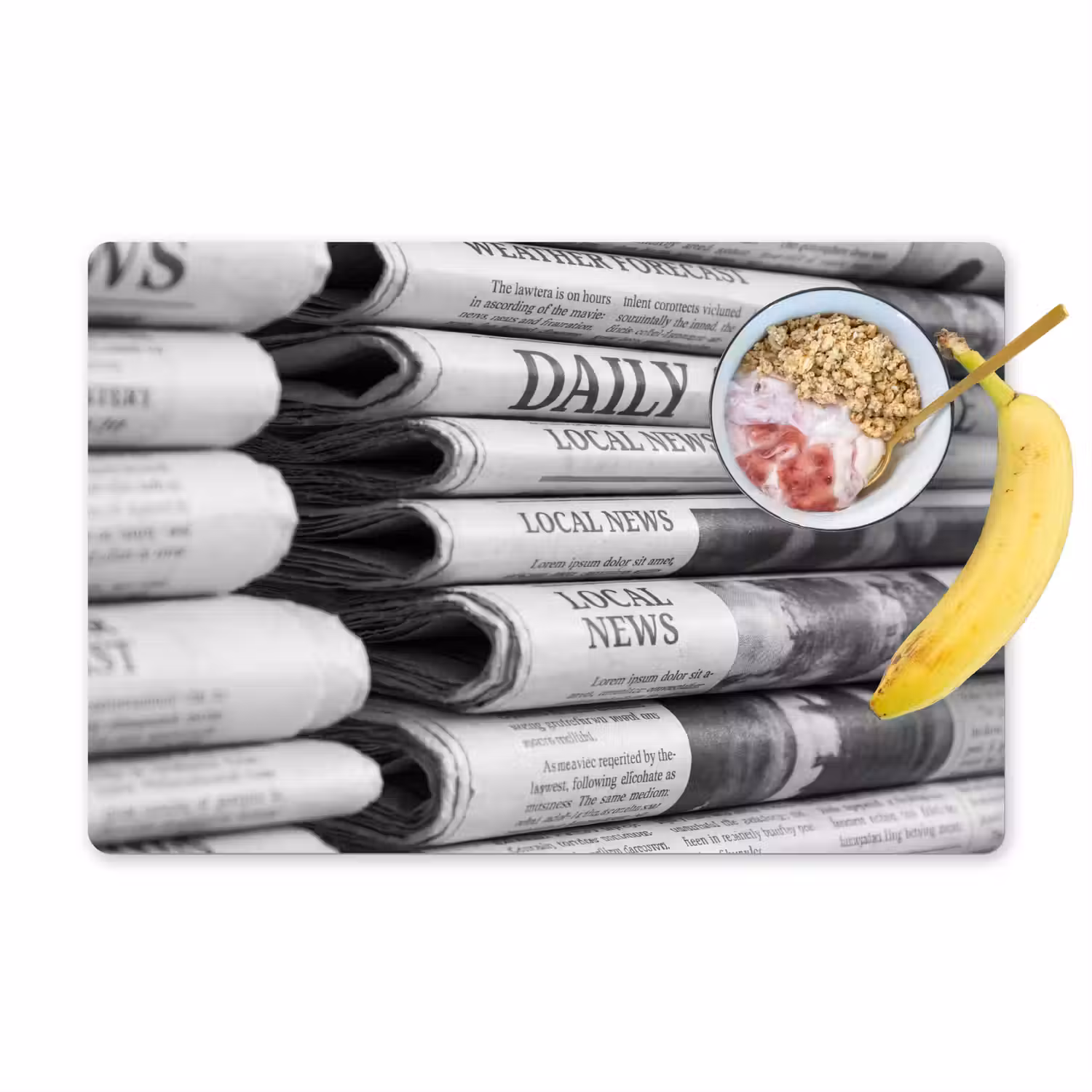 Krant - Stapel - Nieuws - Zwart-wit - Media Placemat vinyl groot -zzzproduct_Kitchenyeah-website