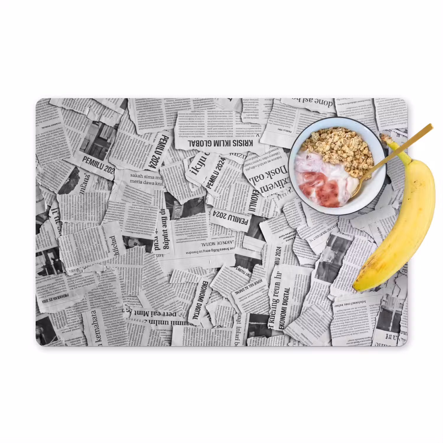 Krant - Versnipperd - Textuur - Zwart-wit - Abstract Placemat vinyl groot -zzzproduct_Kitchenyeah-website