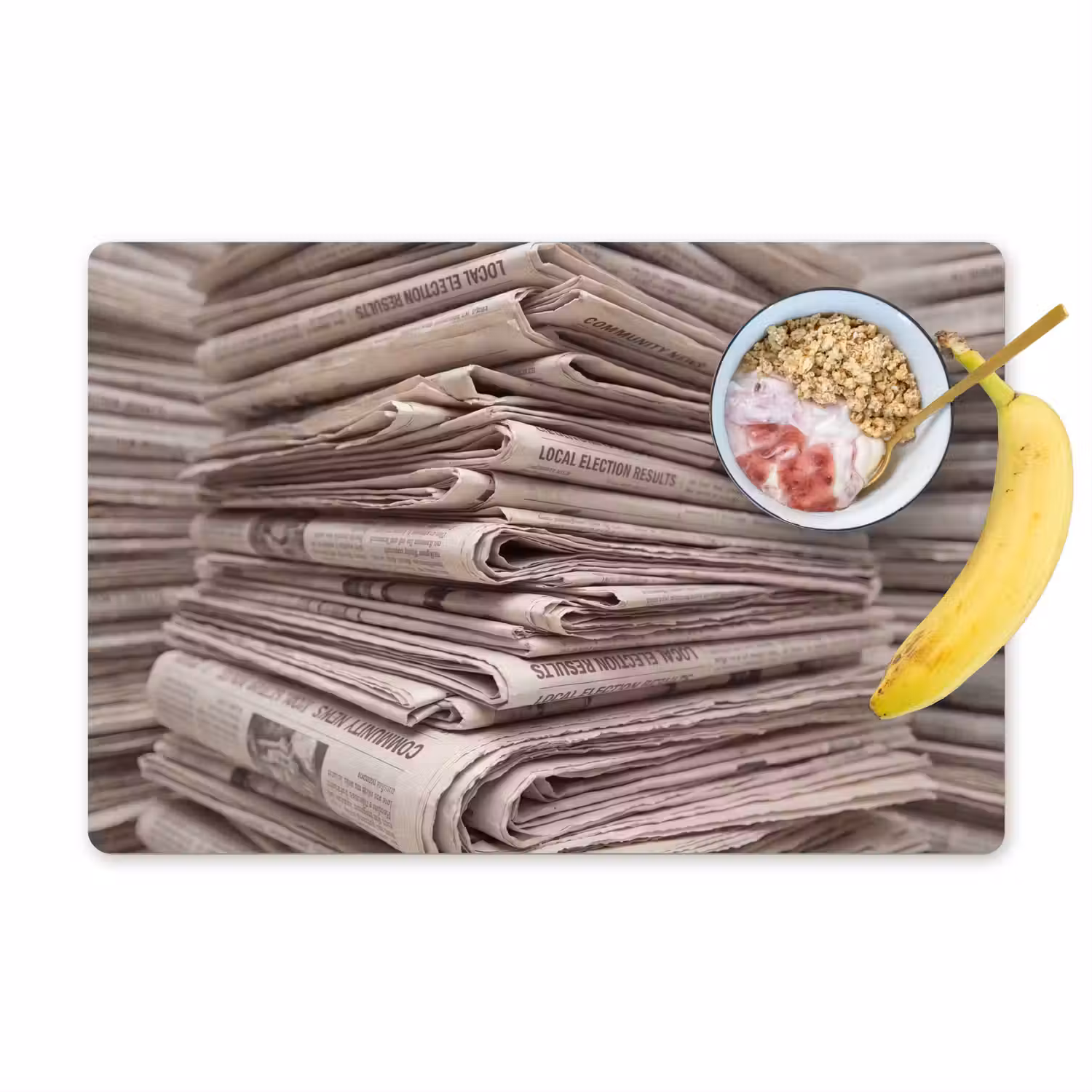 Kranten - Stapel - Nieuws - Vintage - Beige Placemat vinyl groot -zzzproduct_Kitchenyeah-website