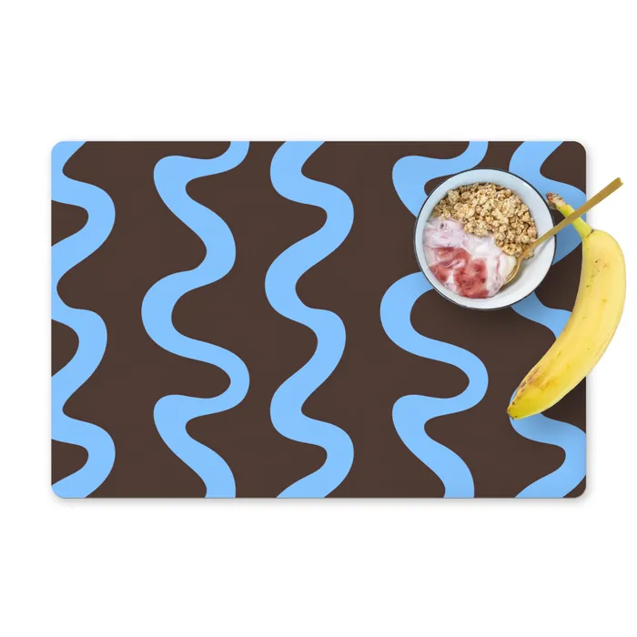 Kronkelende lijnen - Blauw - Bruin - Minimalistisch Placemat vinyl groot 368 -zzzproduct_Kitchenyeah-website