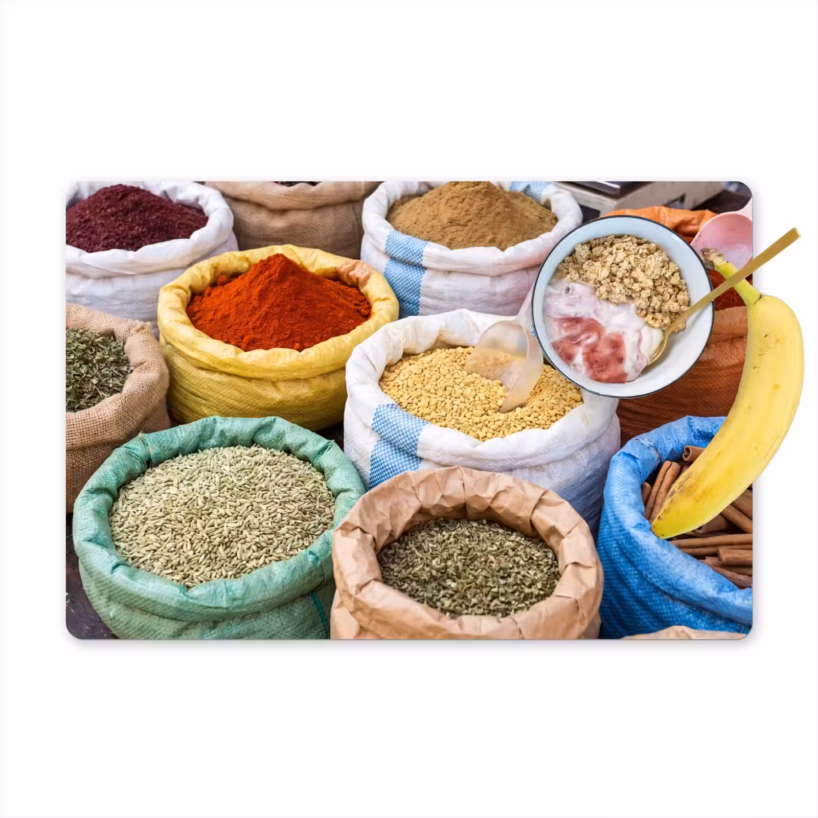 Placemat - 6 stuks - Kruiden - Zakken - Markt - Kruiden - Zakken - Markt Placemat vinyl groot