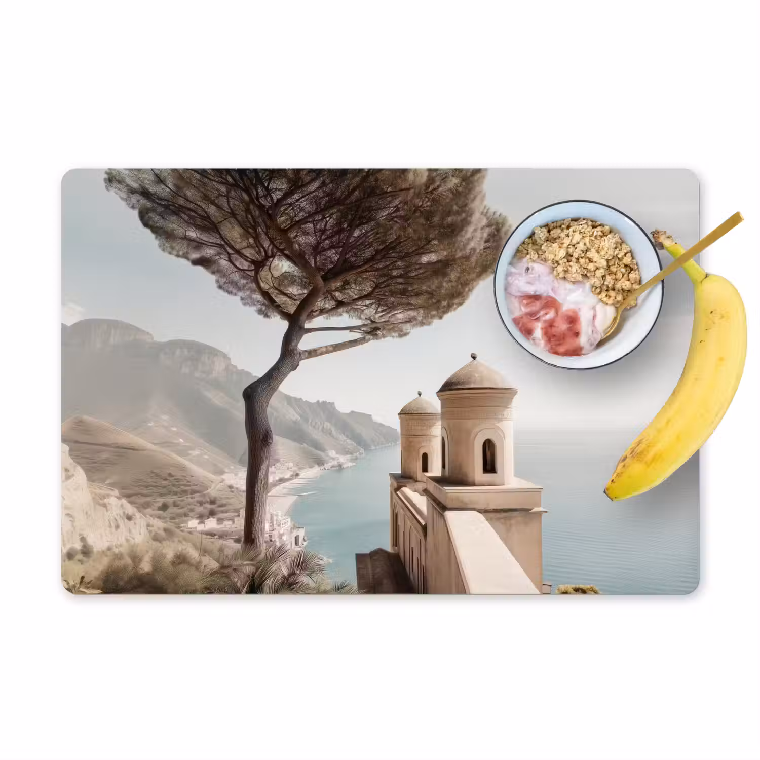 Kust - Klif - Boom - Gebouw Placemat vinyl groot -zzzproduct_Kitchenyeah-website