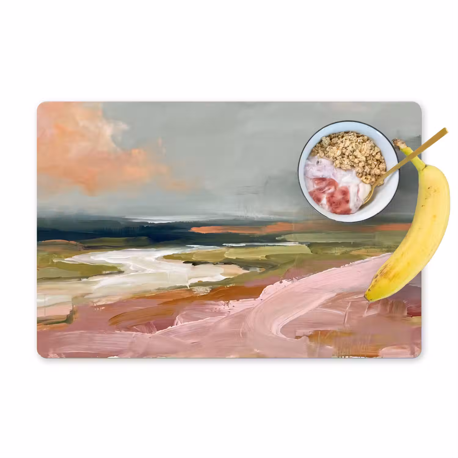 Landschap - Rivier - Abstract - Roze - Groen Placemat vinyl groot -zzzproduct_Kitchenyeah-website