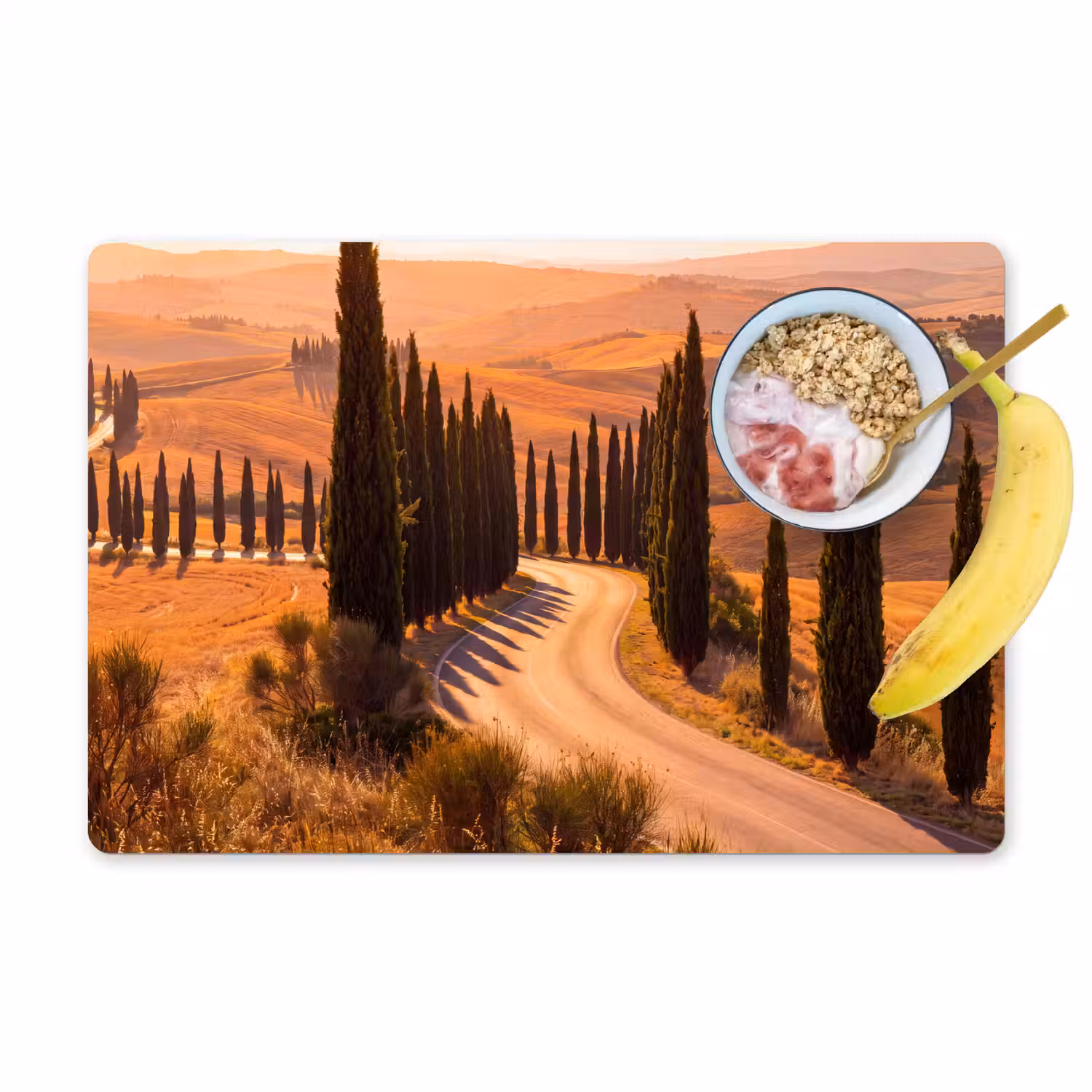 Landschap - Weg - Bomen - Natuur - Goud Placemat vinyl groot -zzzproduct_Kitchenyeah-website