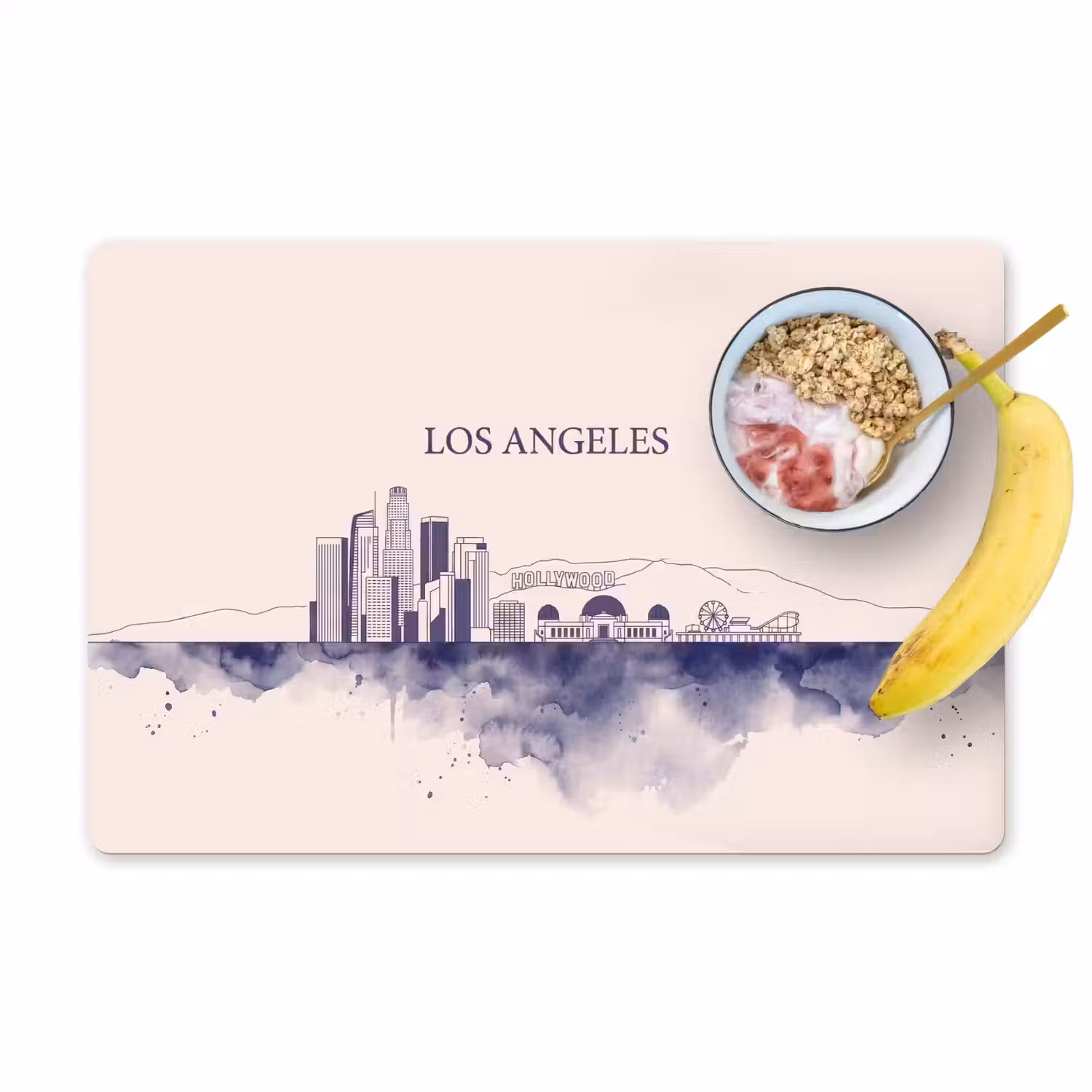 Los Angeles - Skyline - Architectuur - Aquarel - Blauw Placemat vinyl groot -zzzproduct_Kitchenyeah-website