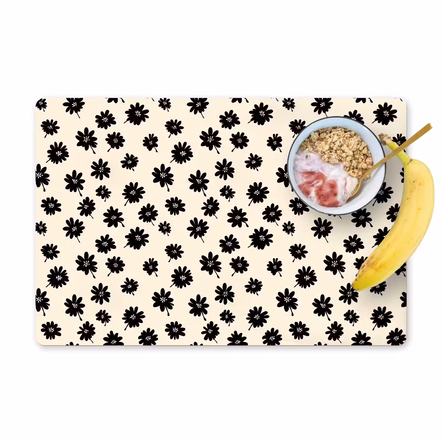 Madeliefjes - Grafisch - Zwart - Beige Placemat vinyl groot 368 -zzzproduct_Kitchenyeah-website