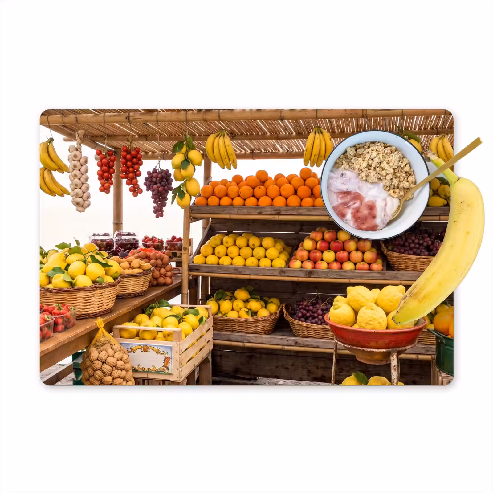 Placemat - 6 stuks - Marktkraam - Fruit - Vers - Marktkraam - Fruit - Vers Placemat vinyl groot