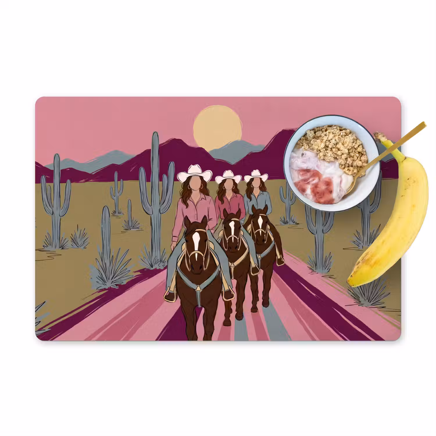 Mensen - Paard - Woestijn - Abstract - Roze Placemat vinyl groot -zzzproduct_Kitchenyeah-website
