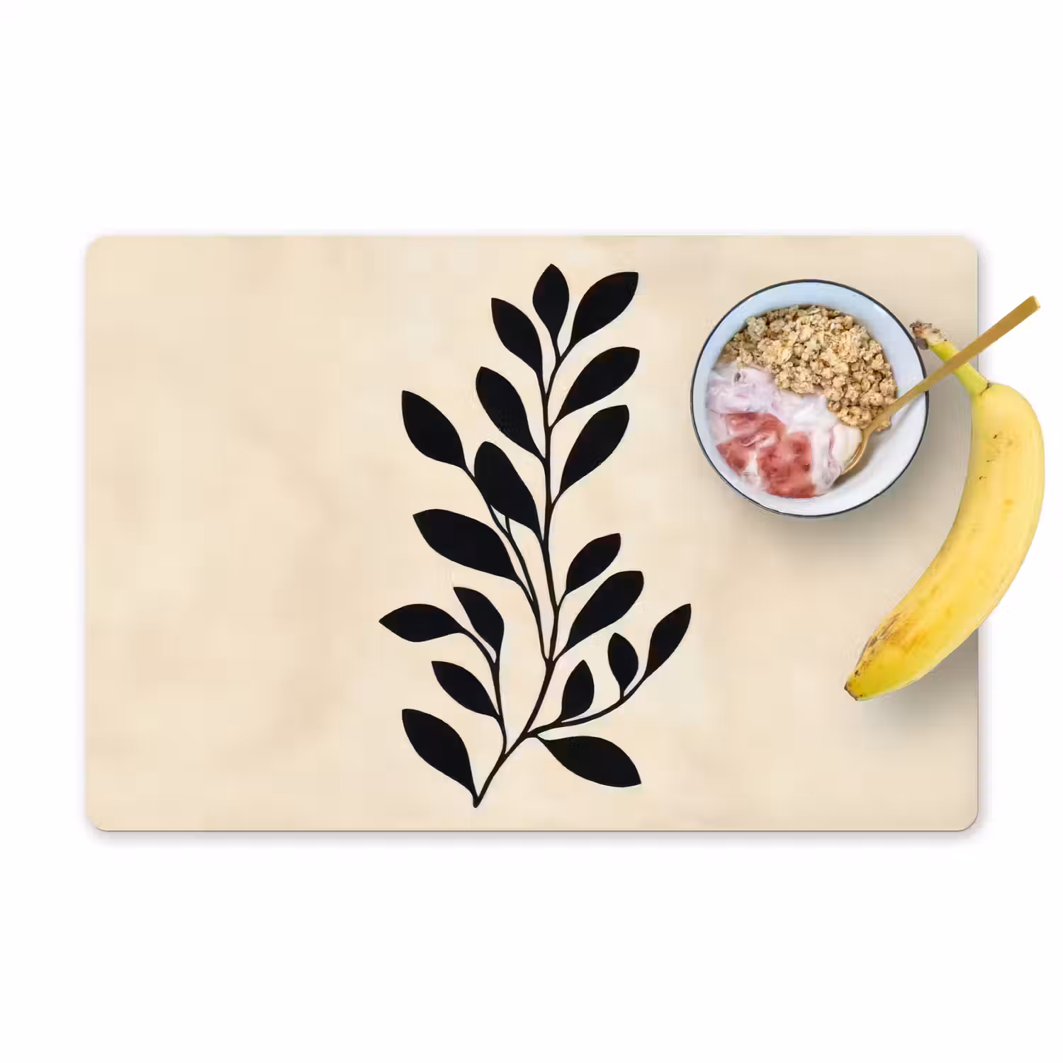 Minimalistisch - Tak - Bladeren - Zwart Placemat vinyl groot -zzzproduct_Kitchenyeah-website