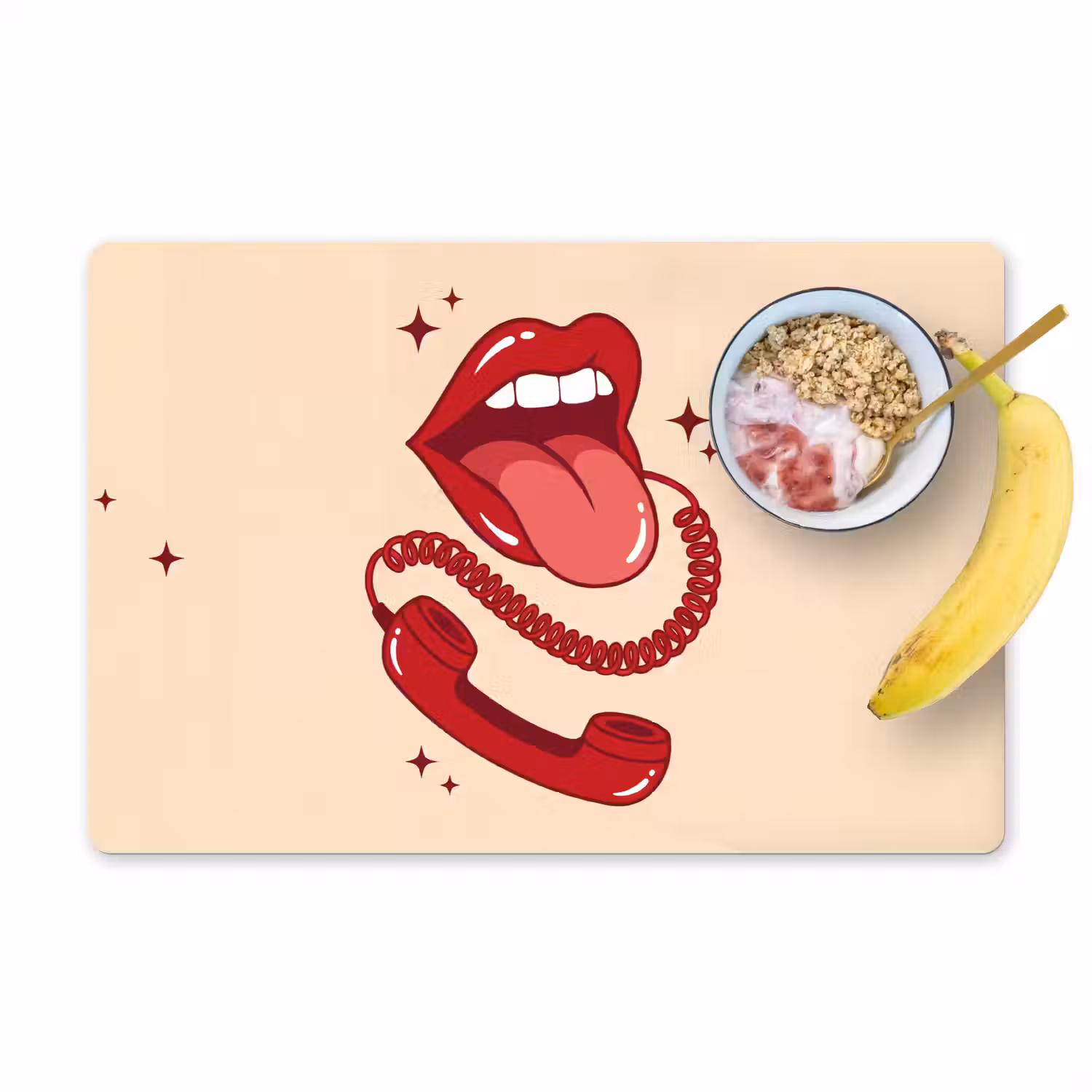 Mond - Telefoon - Popart - Rood - Illustratie Placemat vinyl groot -zzzproduct_Kitchenyeah-website