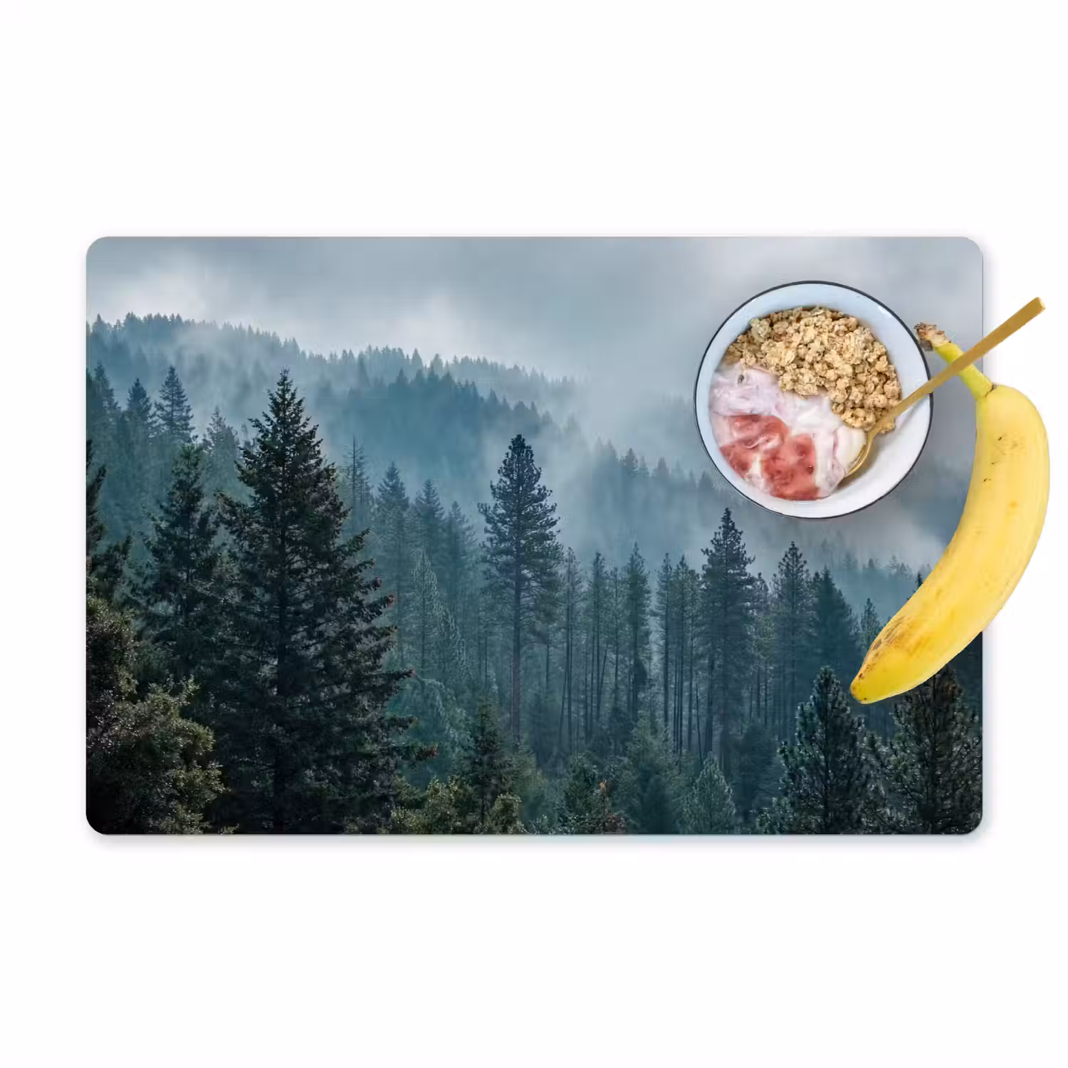Naaldwoud - Bergen - Mist Placemat vinyl groot -zzzproduct_Kitchenyeah-website