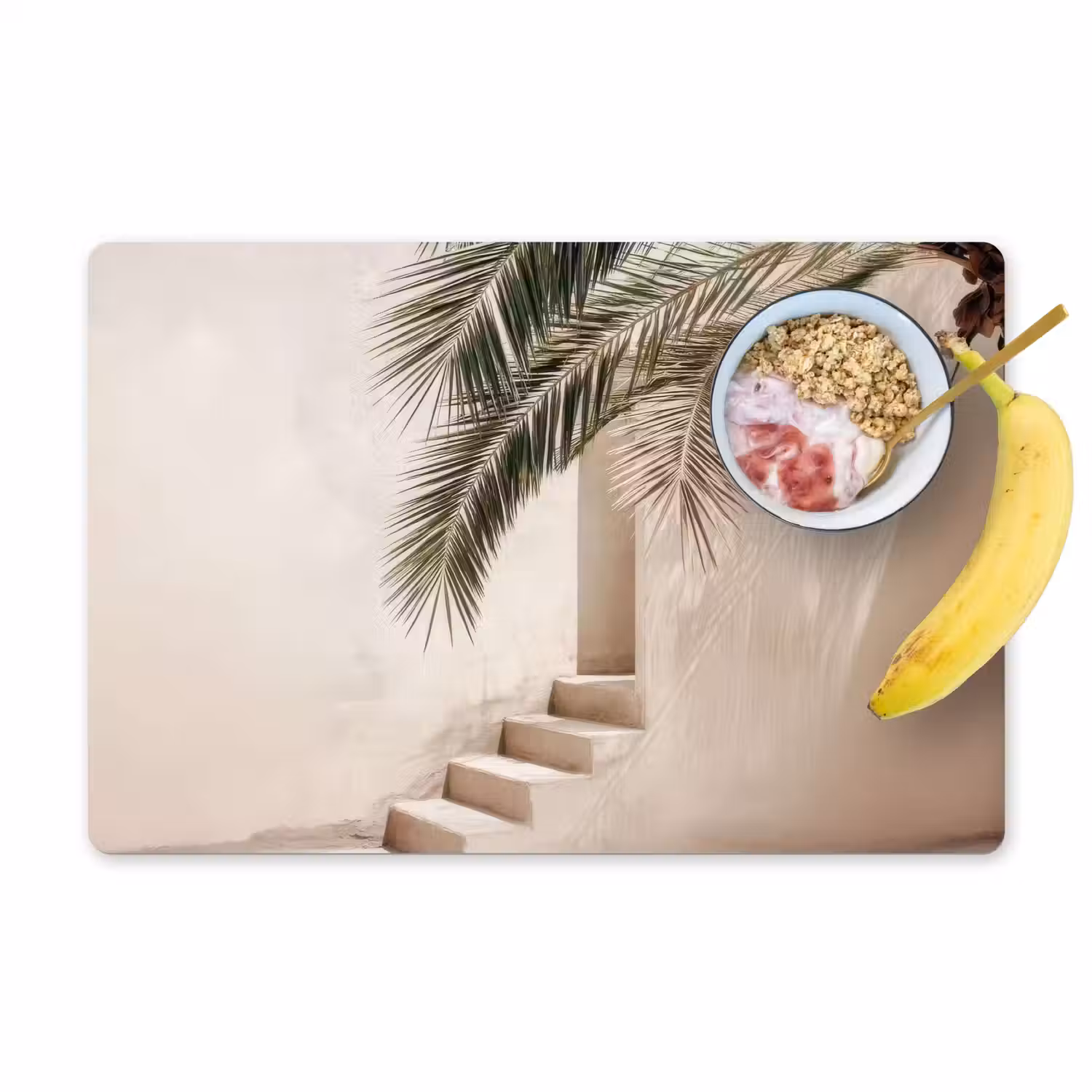 Palmboom - Schaduw - Trap - Beige Placemat vinyl groot -zzzproduct_Kitchenyeah-website