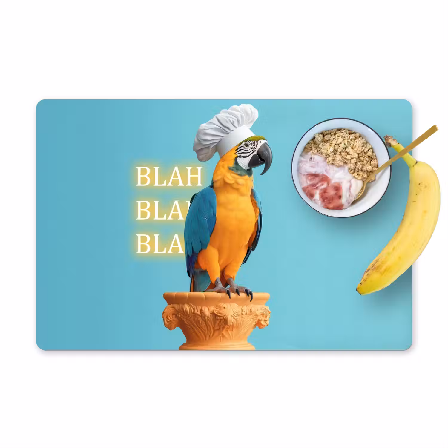 Papegaai - Koksmuts - Quote - Neon Placemat vinyl groot -zzzproduct_Kitchenyeah-website