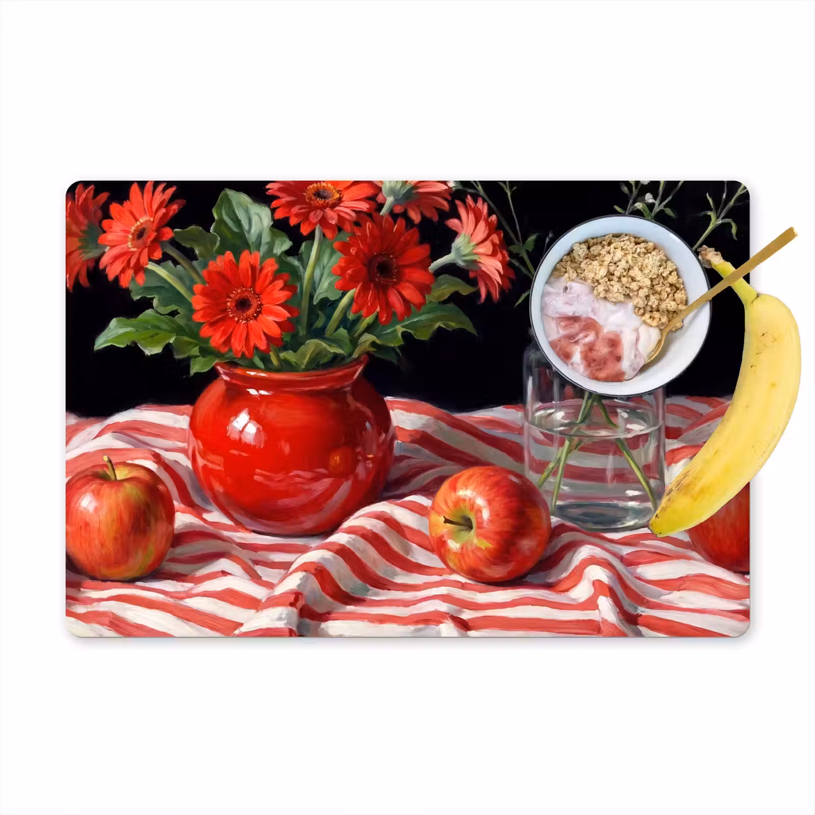 Placemat - 6 stuks - Rode bloemen - Vaas - Rode bloemen - Vaas Placemat vinyl groot