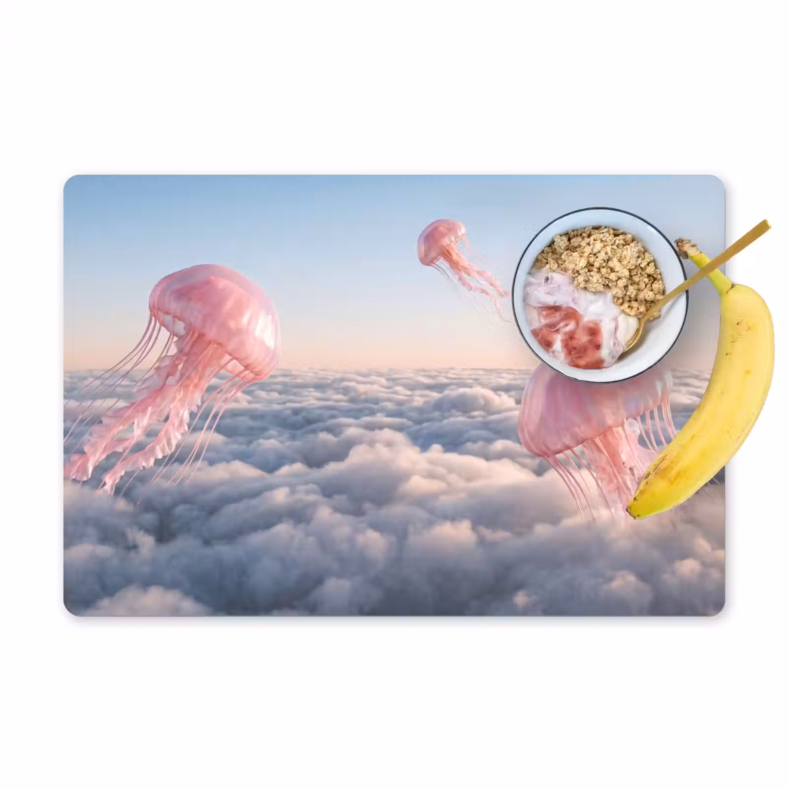 Placemat - 6 stuks - Roze dier - Wolken - Roze dier - Wolken Placemat vinyl groot