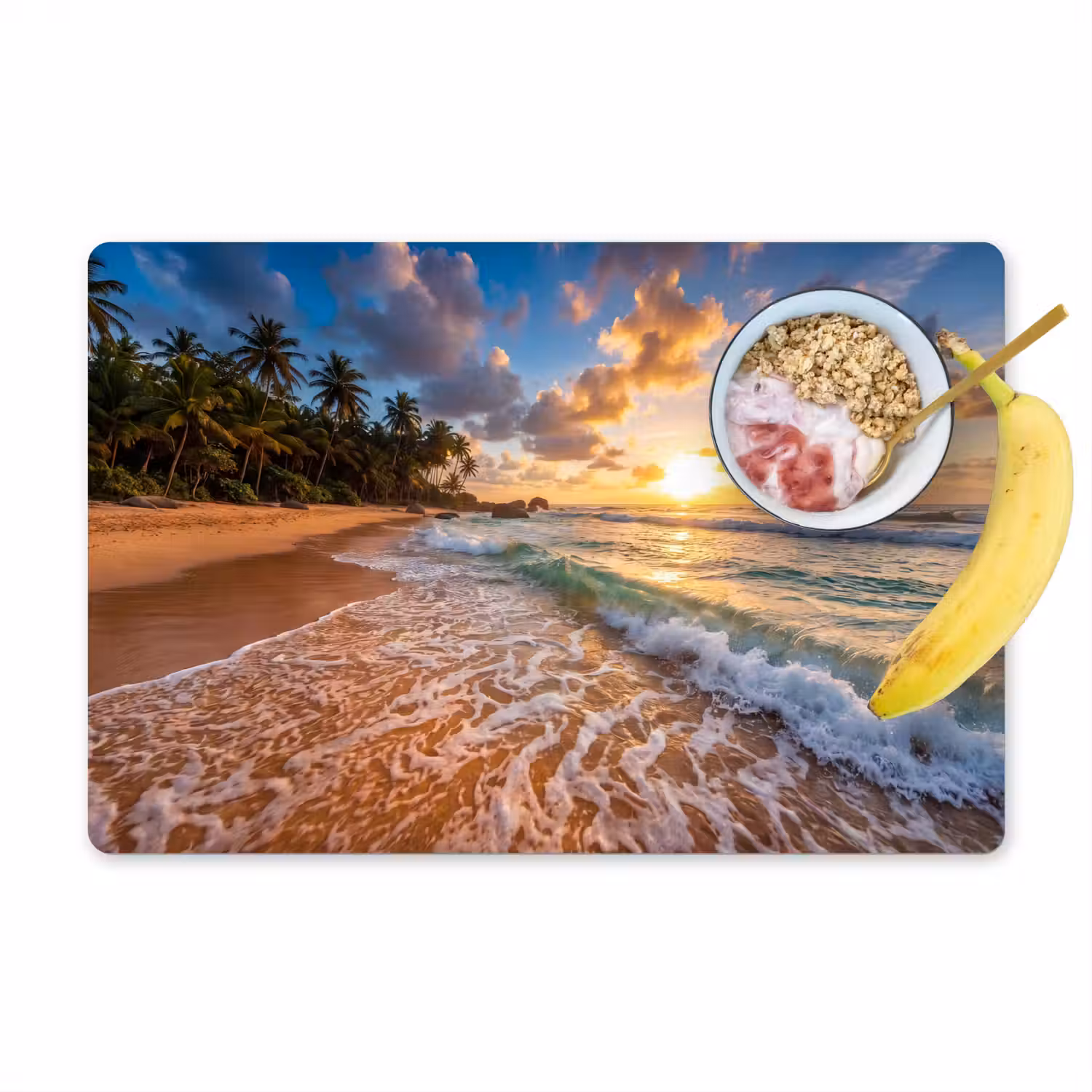Strand - Zonsondergang - Golven - Natuur - Goud Placemat vinyl groot -zzzproduct_Kitchenyeah-website