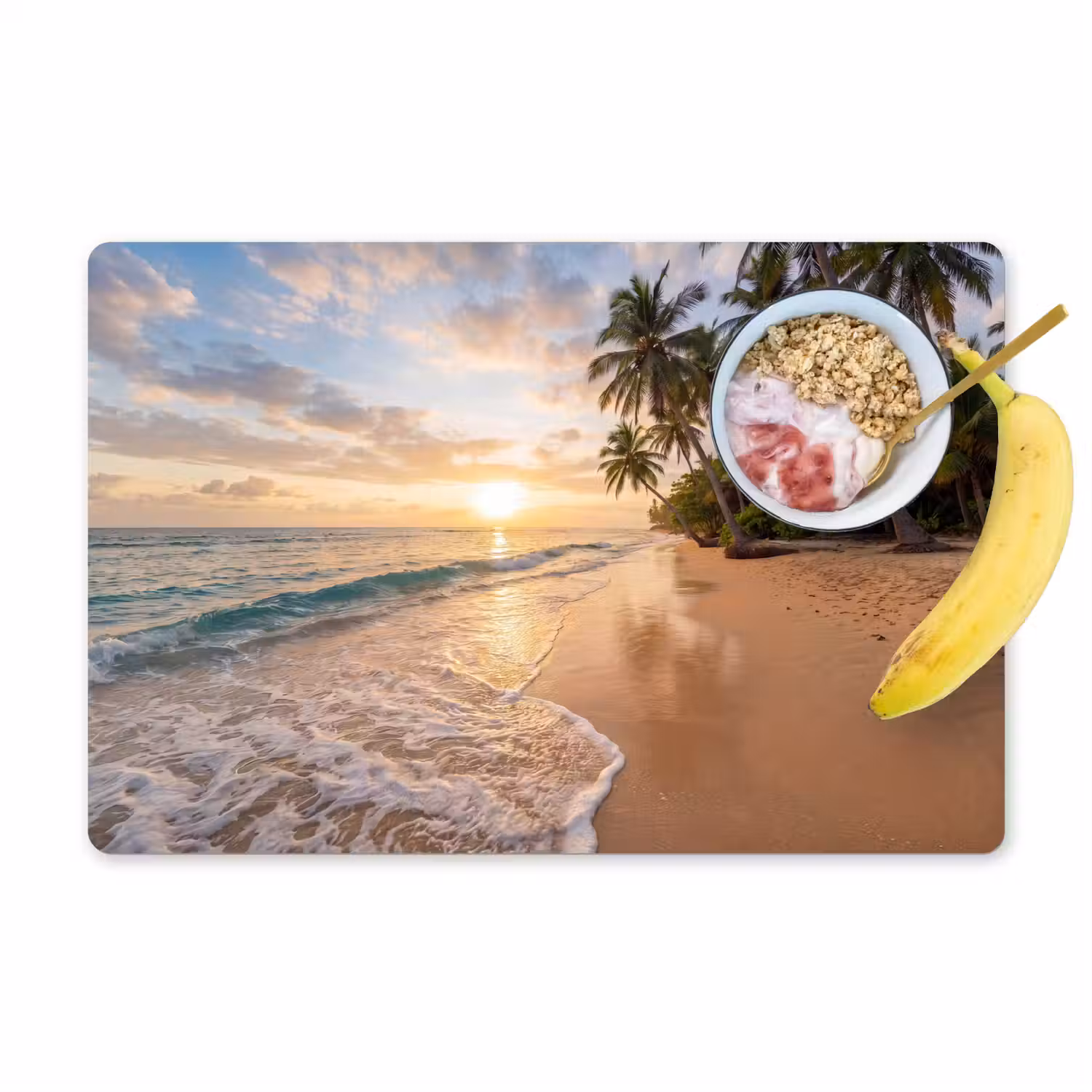 Strand - Zonsondergang - Tropisch - Natuur - Goud Placemat vinyl groot -zzzproduct_Kitchenyeah-website