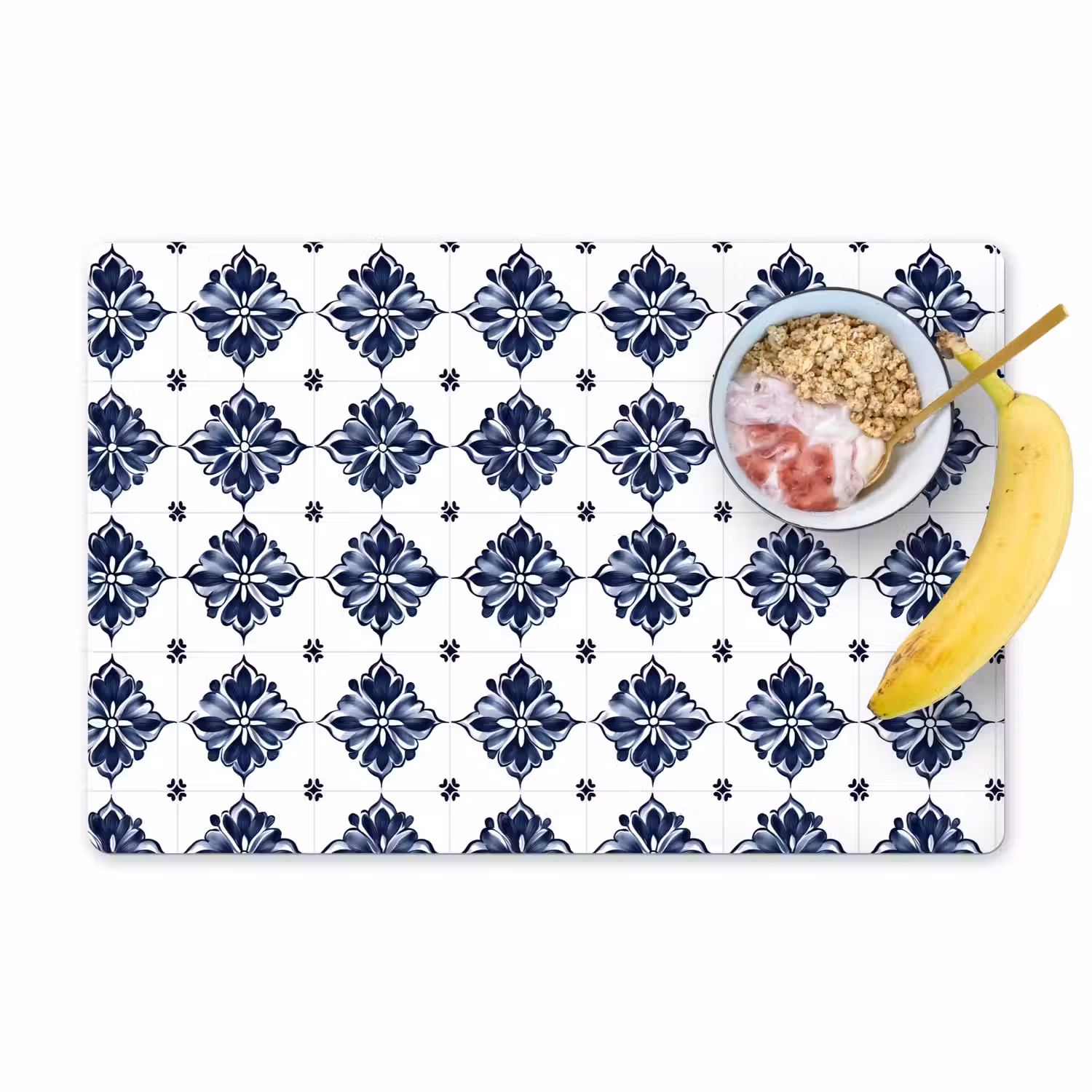 Tegelmotief - Blauw - Wit - Bloem Placemat vinyl groot 368 -zzzproduct_Kitchenyeah-website