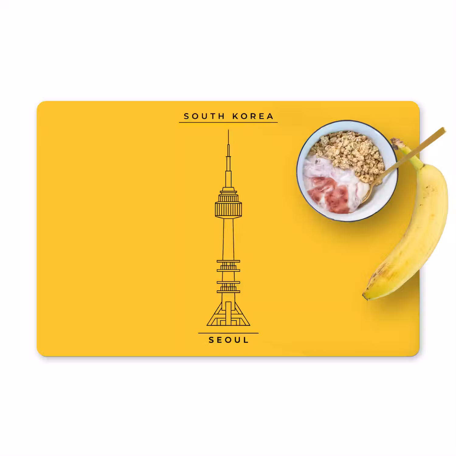 Toren - Seoul - Architectuur - Minimalistisch - Geel Placemat vinyl groot -zzzproduct_Kitchenyeah-website
