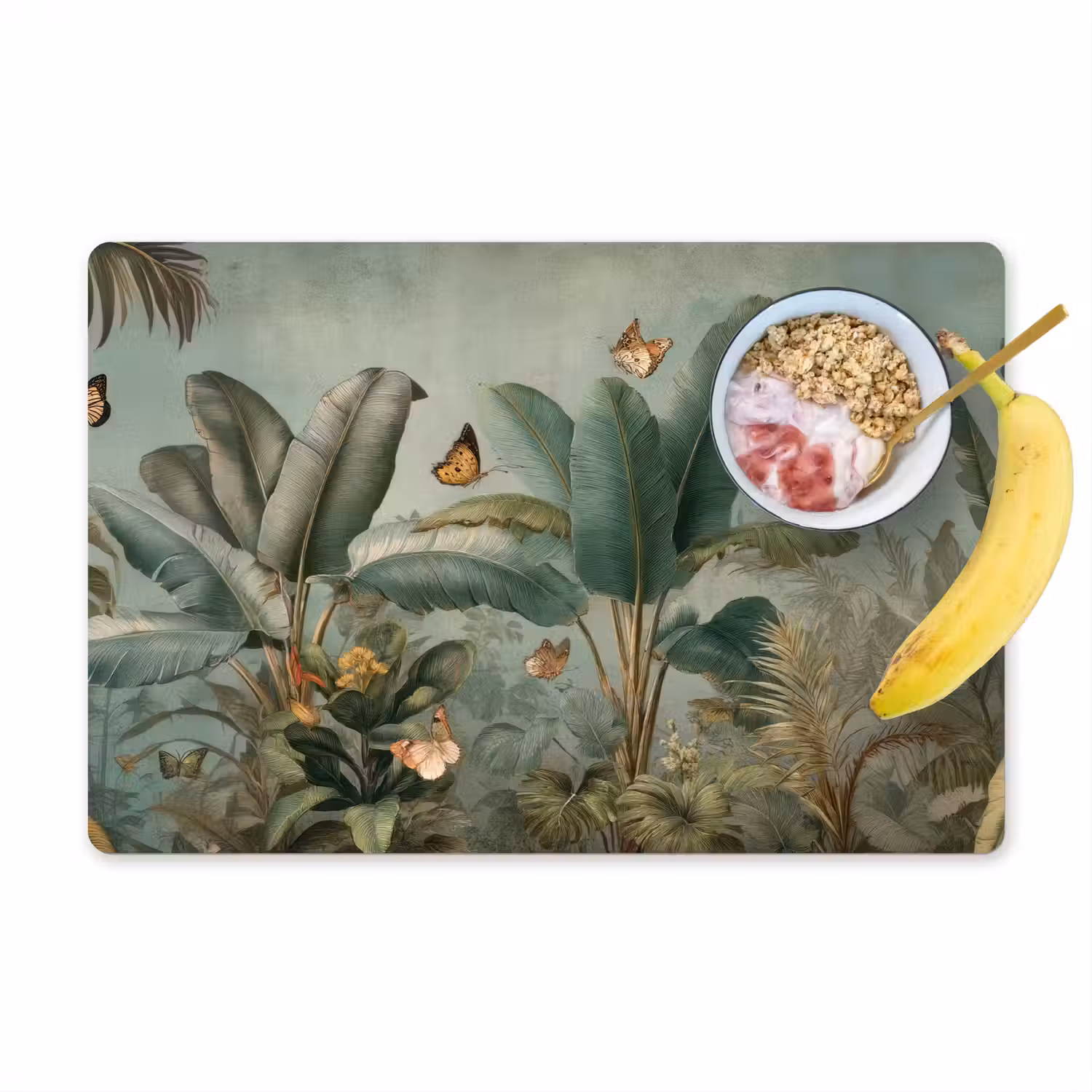 Tropisch bladerdek - Vlinders - groen - Bruin Placemat vinyl groot -zzzproduct_Kitchenyeah-website